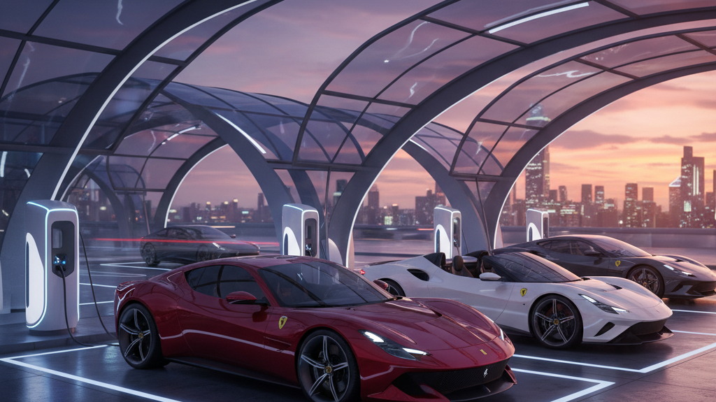 Editorial, photo-realistic HERO for an automotive daily news article titled "Ferrari Selects First EV Customers – Daily Car News (2025-10-13)". Depict