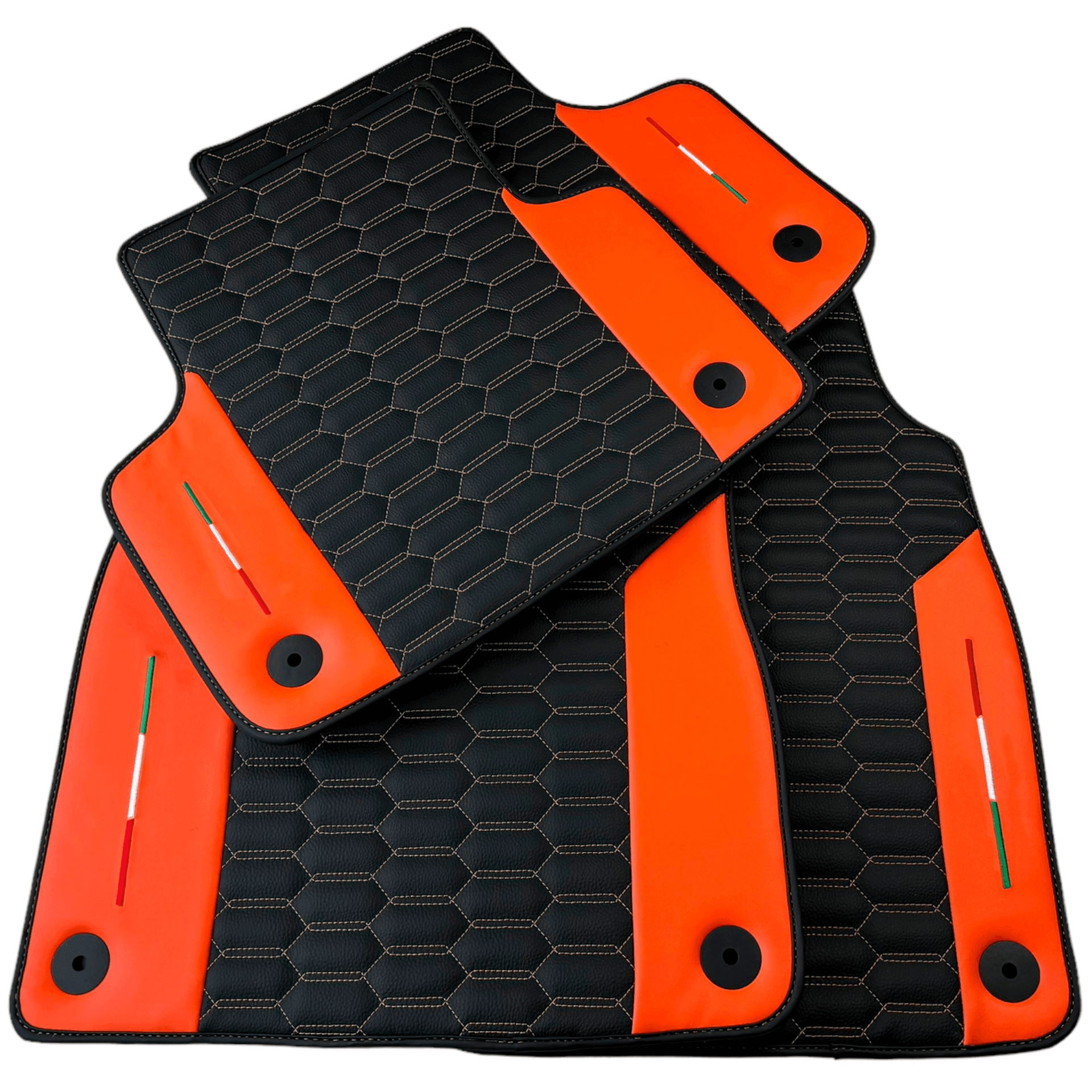 Black Floor Mats for Lamborghini Urus with Orange Leather - AutoWin