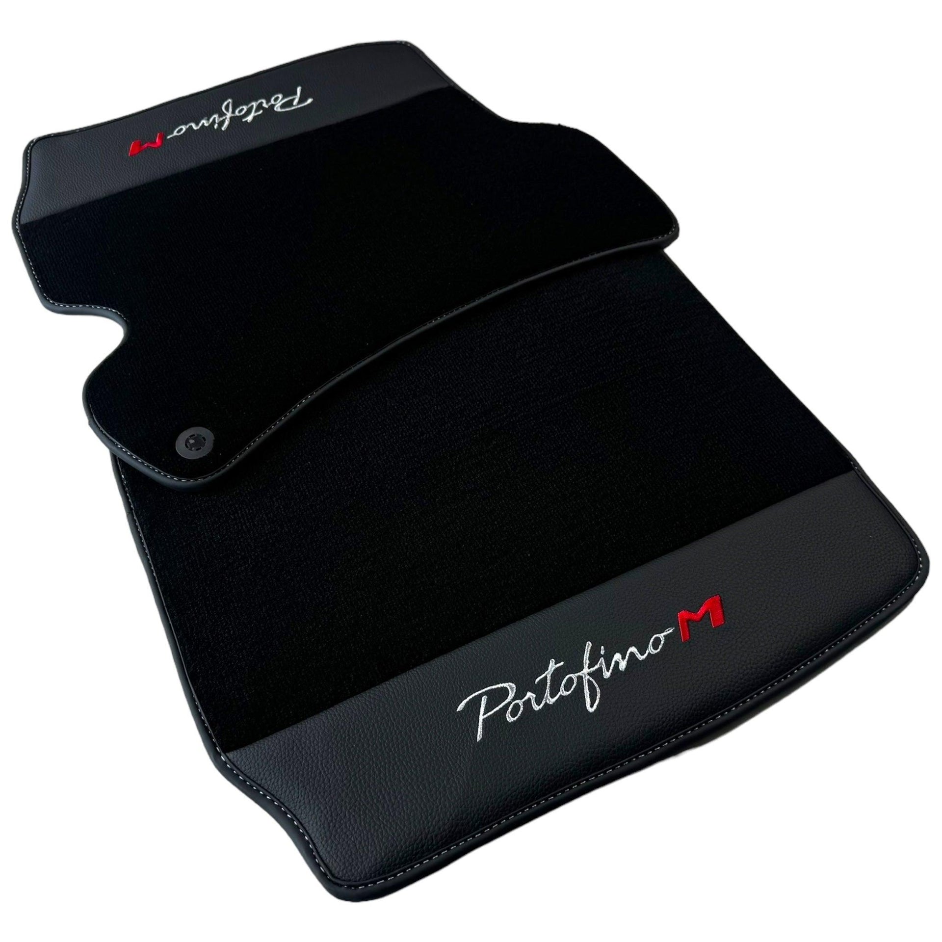 Black Floor Mats for Ferrari Portofino M (2018-2023) with Leather - AutoWin