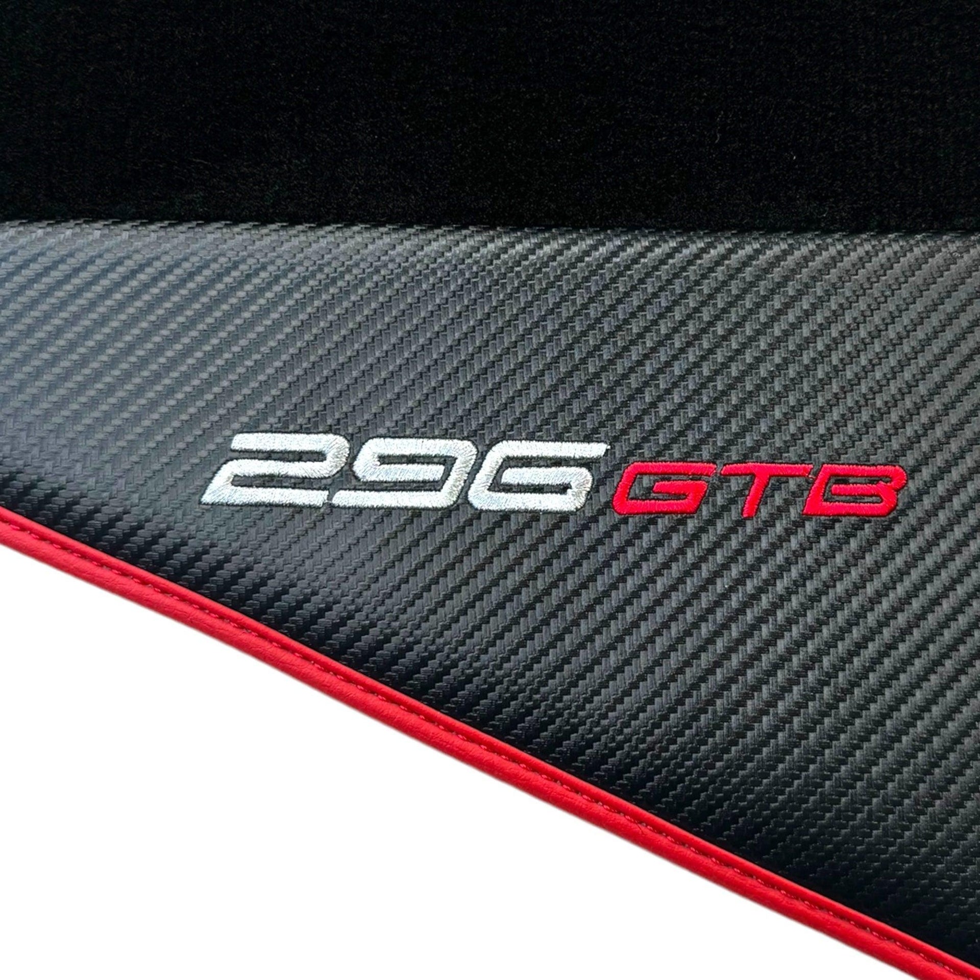 Black Floor Mats for Ferrari 296 GTB (2022-2024) with Carbon Fiber | Red Trim - AutoWin