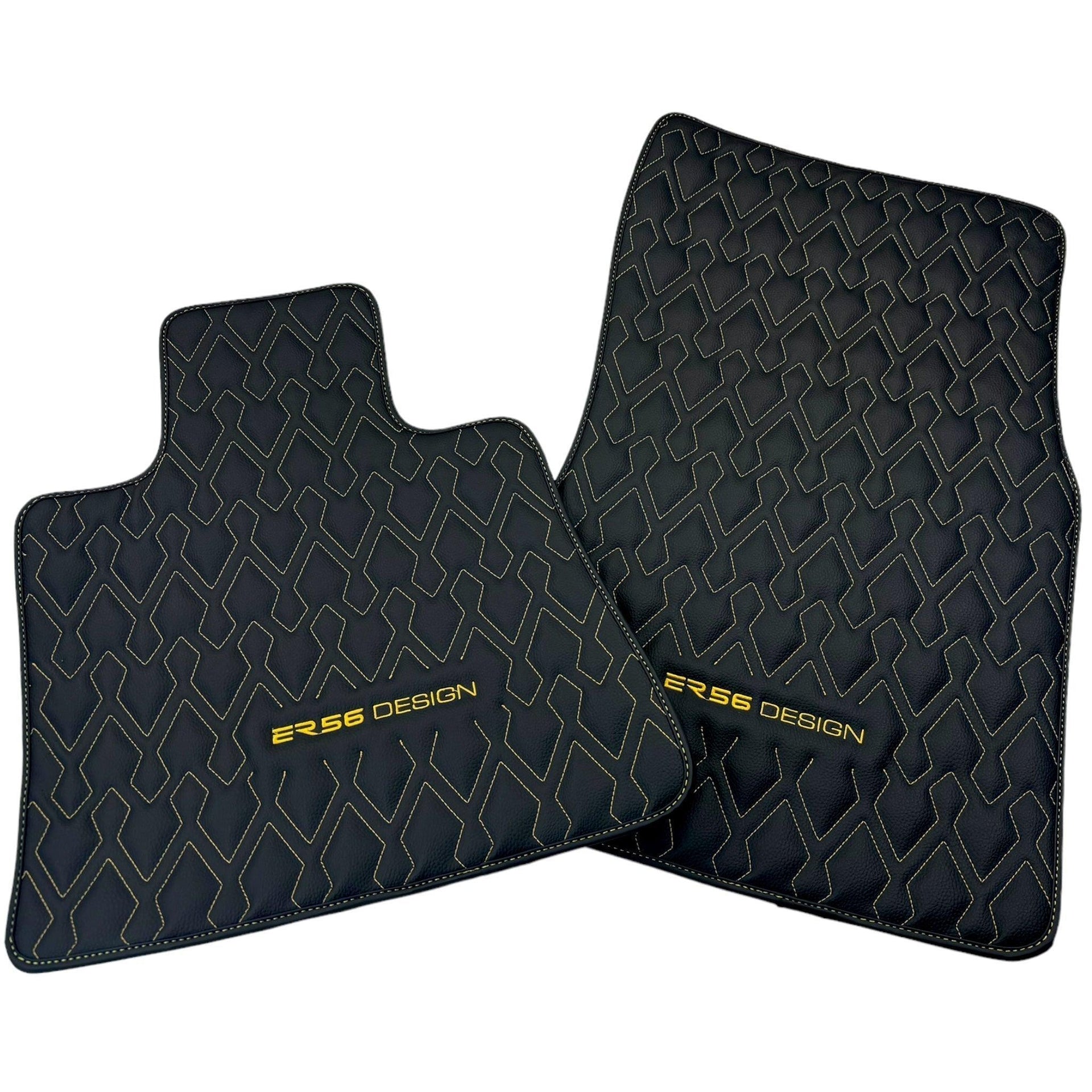 Black Leather Floor Mats for Rolls-Royce Phantom Drophead Coupe (2007-2016) ER56 Design - AutoWin