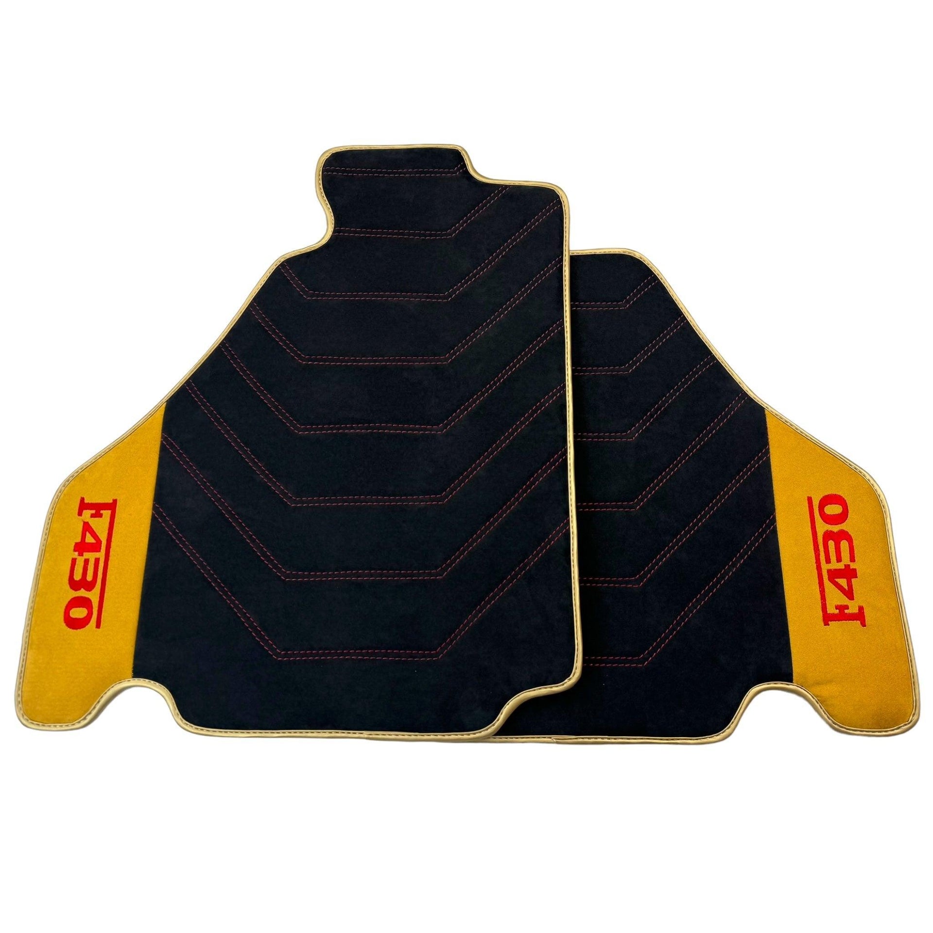 Black Alcantara Floor Mats for Ferrari F430 (2004-2009) - Red Sewing - AutoWin