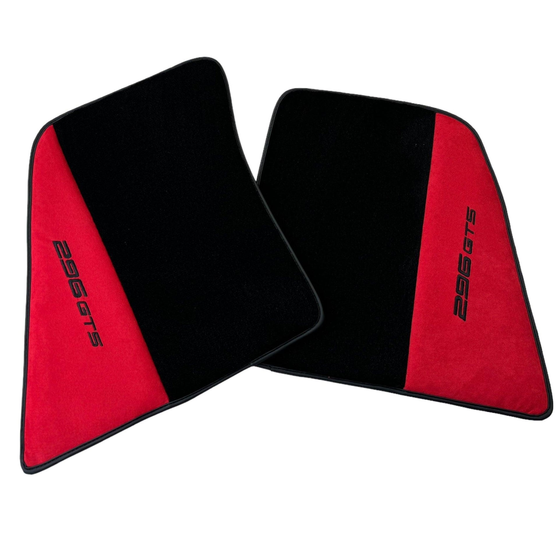 Black Floor Mats for Ferrari 296 GTS (2022-2024) with Red Alcantara Leather - AutoWin