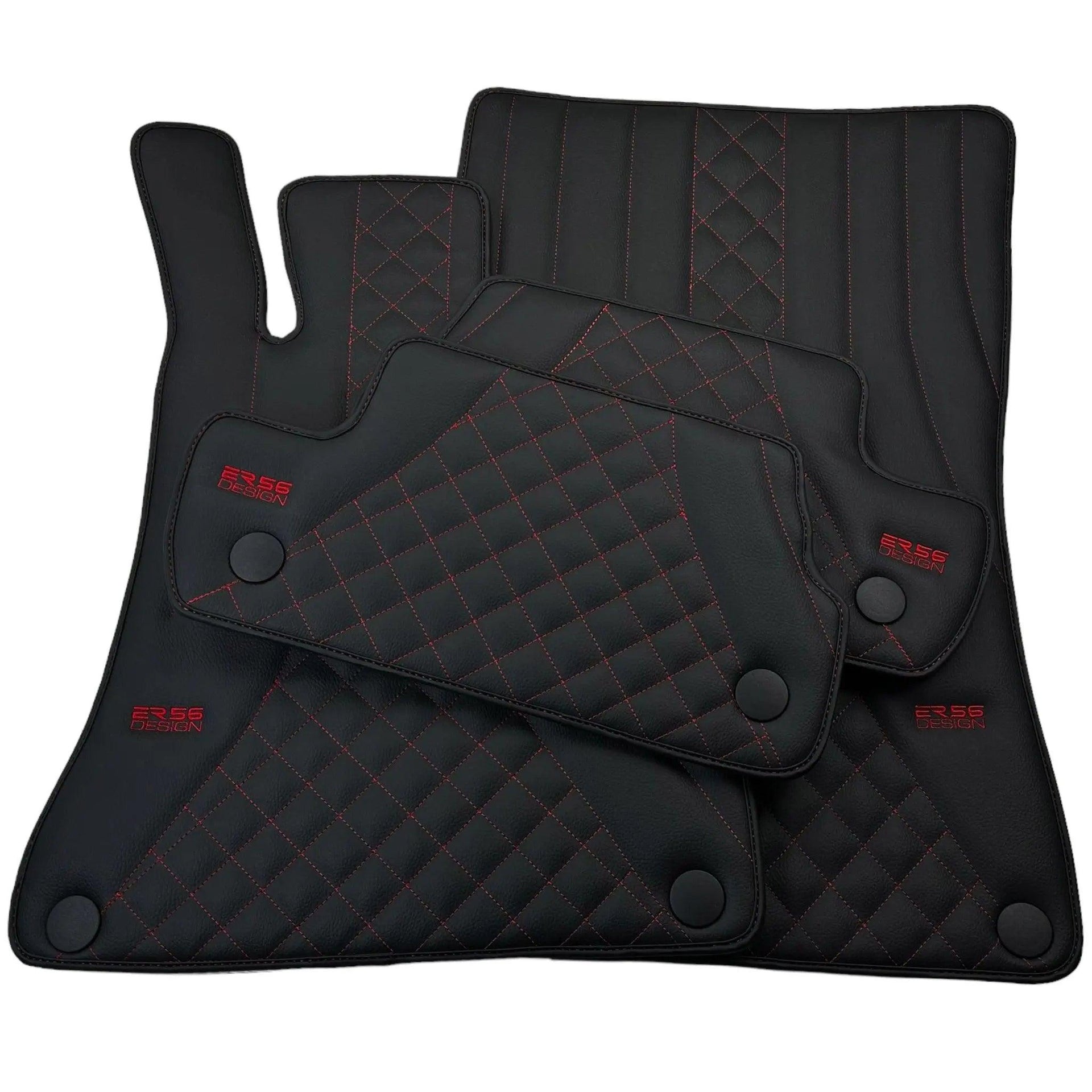 Black Leather Floor Mats For Mercedes Benz A-Class W177 Hybrid (2019-2023) | ER56 Design - AutoWin