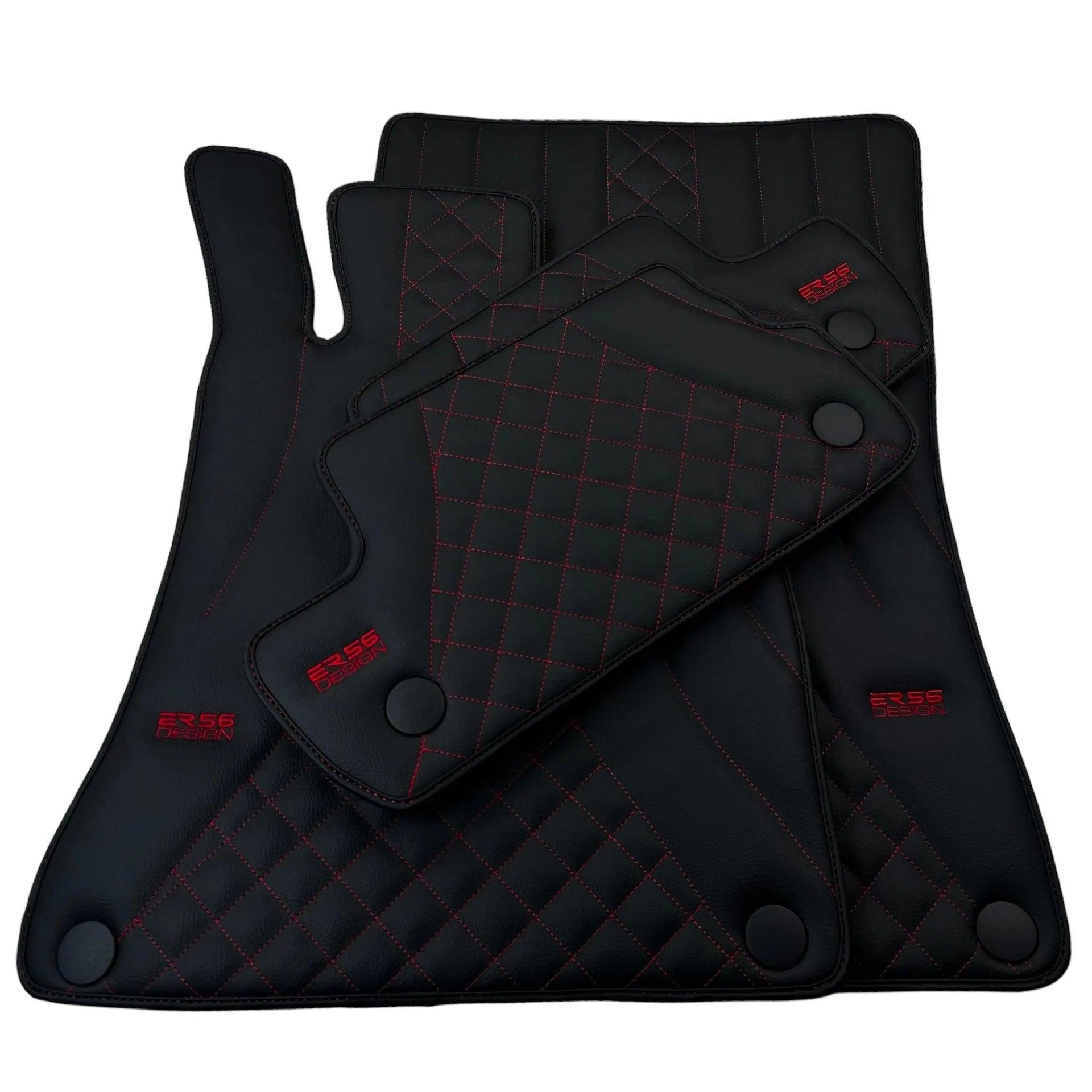 Black Leather Floor Mats For Mercedes Benz GLA-Class H247 (2020-2023) | ER56 Design - AutoWin
