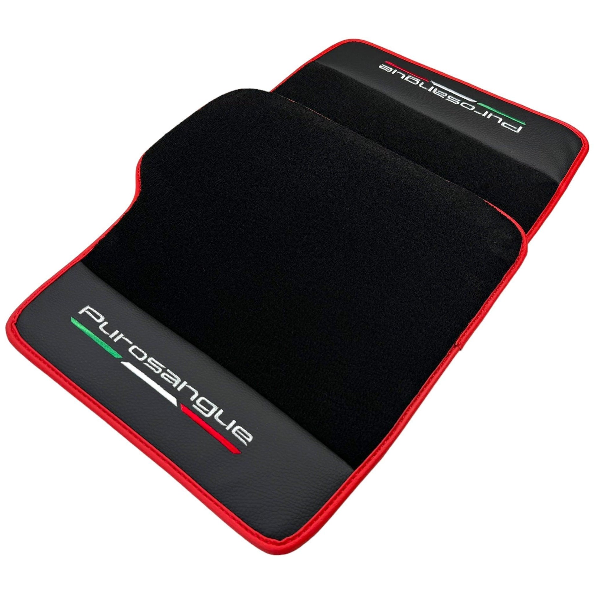Black Floor Mats for Ferrari Purosangue with Leather and Red Trim | Italian Edition - AutoWin