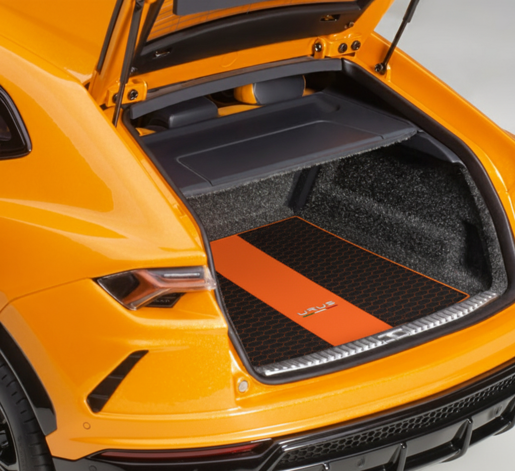 Orange Stitching Black Leather Floor Mats for Lamborghini Urus with Interlaced Hex | Full Set Option