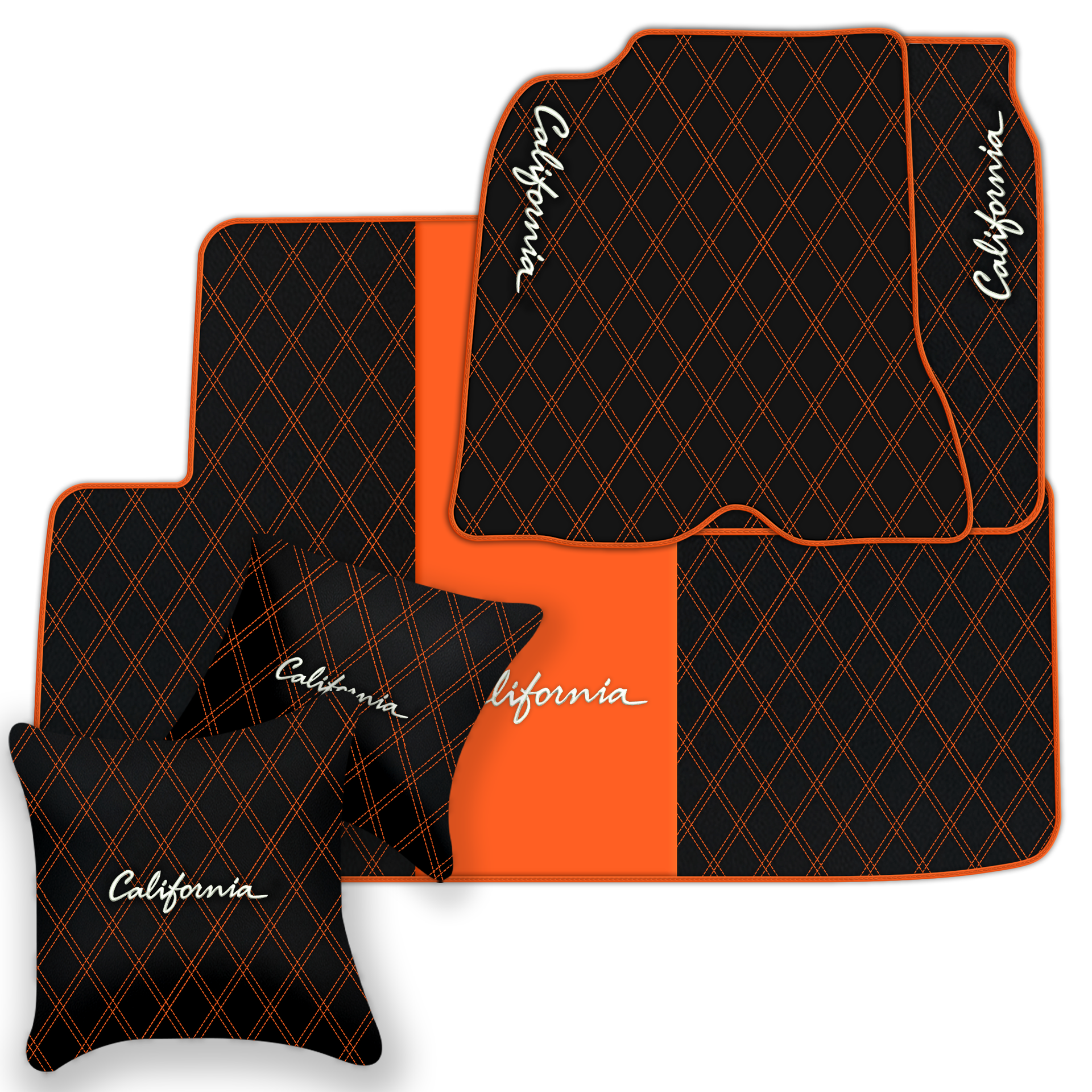 Orange Stitching Black Leather Floor Mats for Lamborghini Urus
