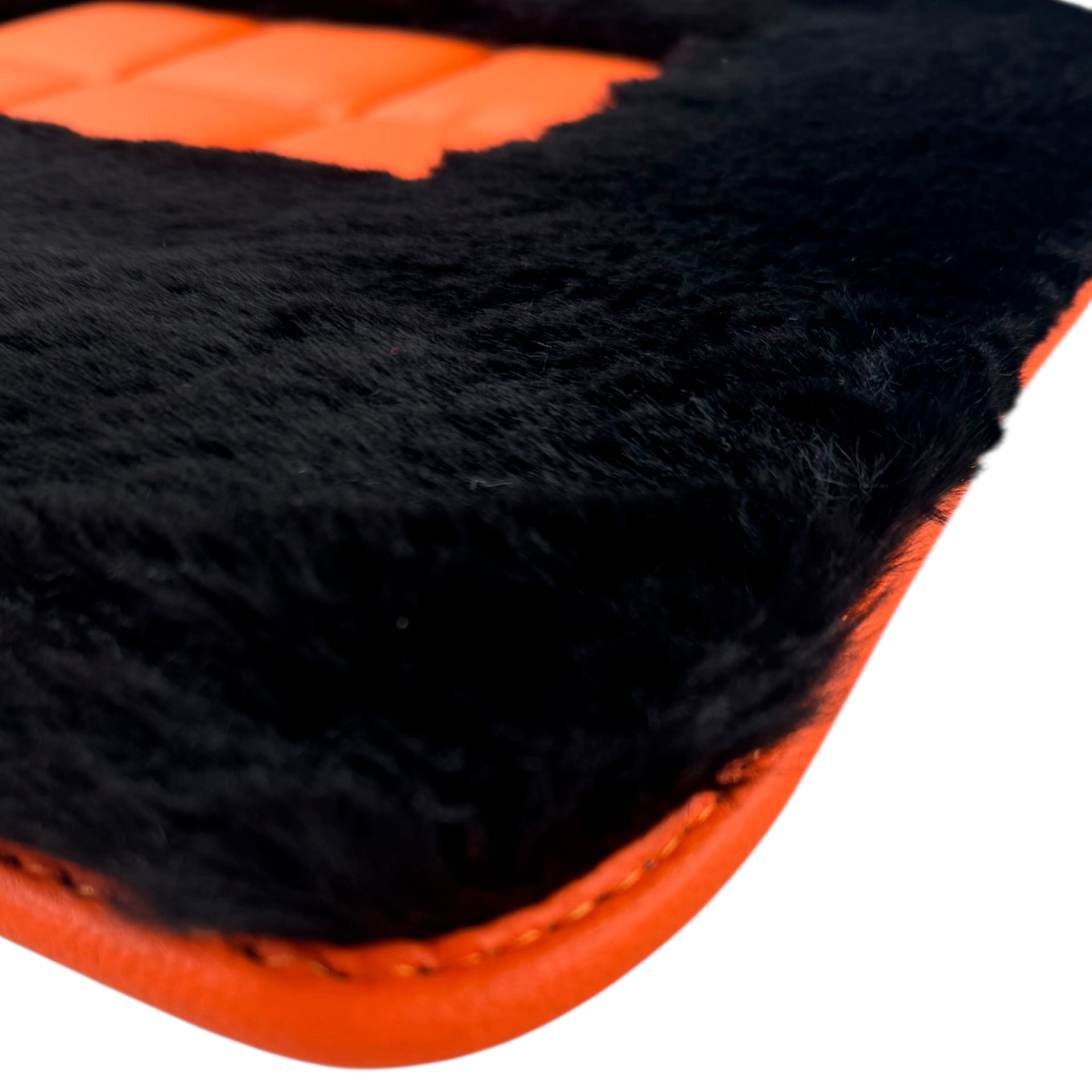 Black Sheepskin Floor Mats for Rolls-Royce Spectre (2023-2024) Orange Leather Trim
