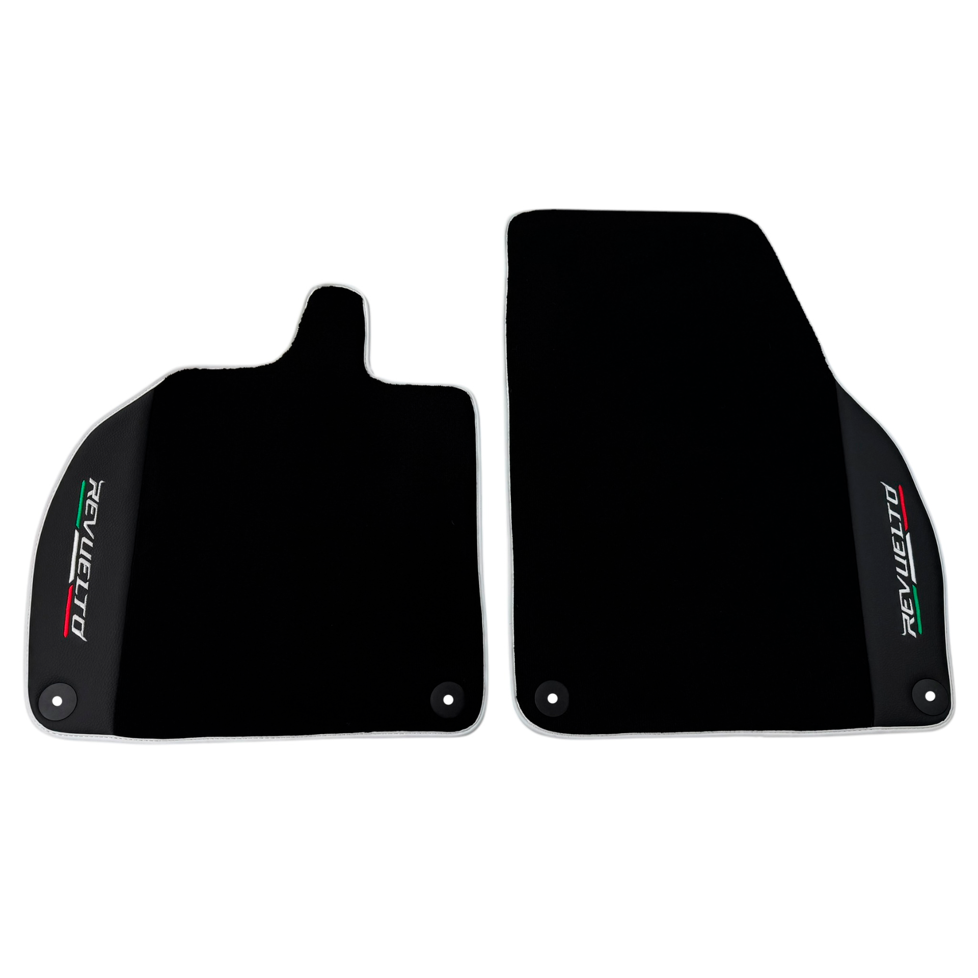 Black Floor Mats with Leather for Lamborghini Revuelto (2024-2025) | White Trim