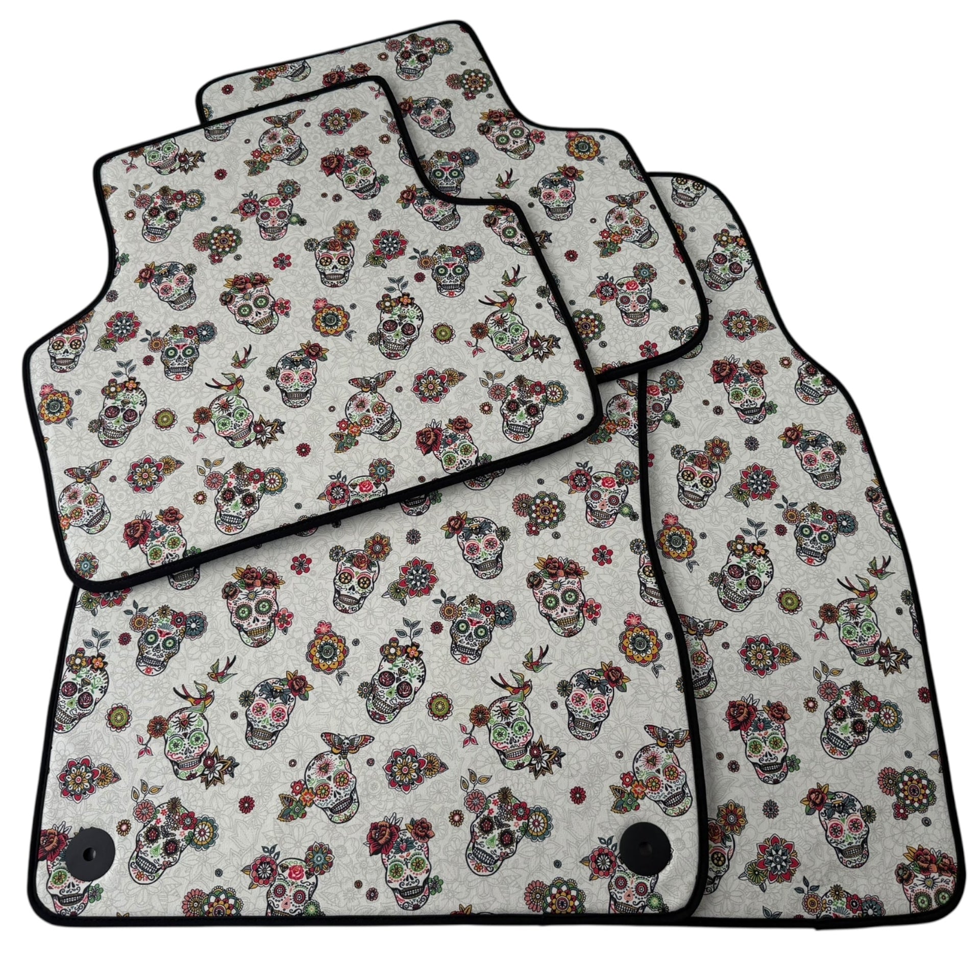 White Floral Skull Design Car Floor Mats for Lamborghini Urus (2018-2026)