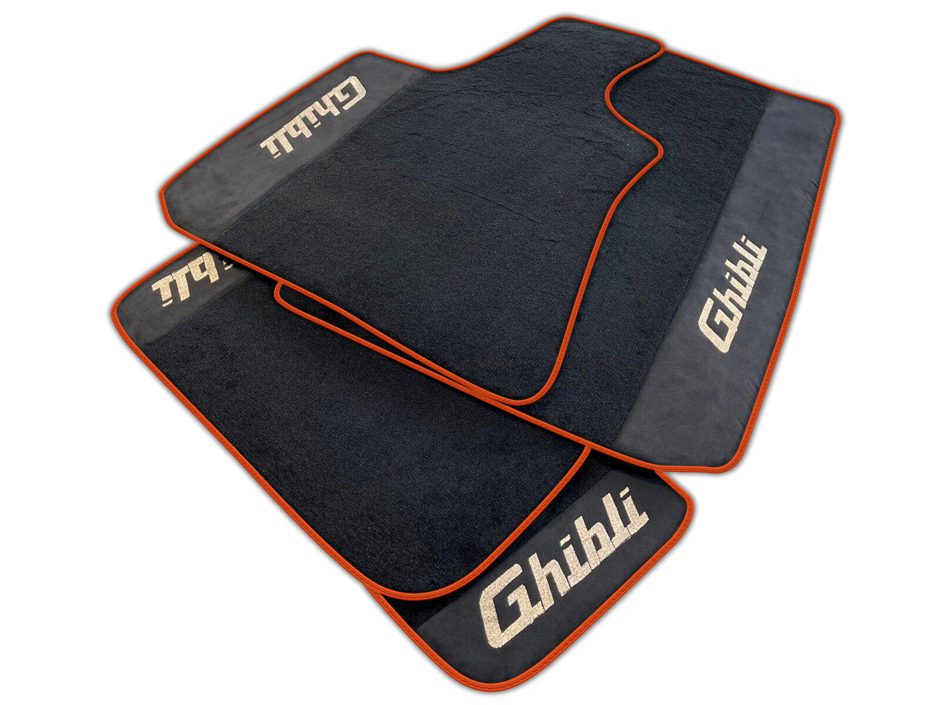 Black Floor Mats For Maserati Ghibli (2013-2022) with Alcantara Leather