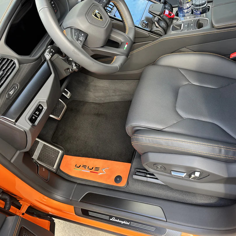 Black Car Floor Mats with Leather Line for Ferrari 488 Spider (2016-2022) | Various Colors - AutoWin