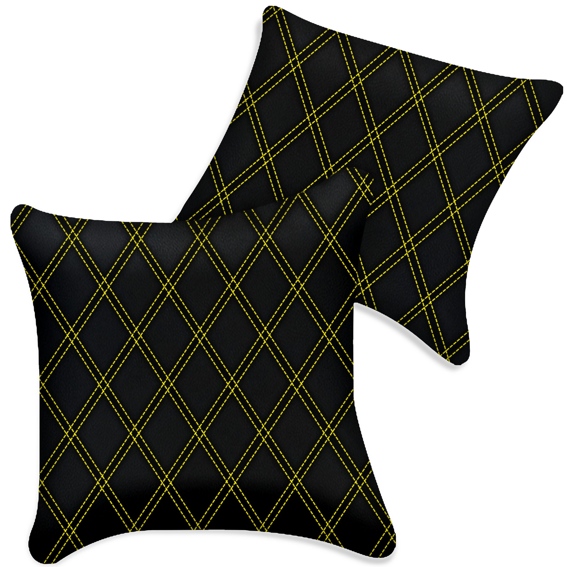Customizable Black Leather Pillows Set of 2 for All Vehicles | Double Diamond Pattern