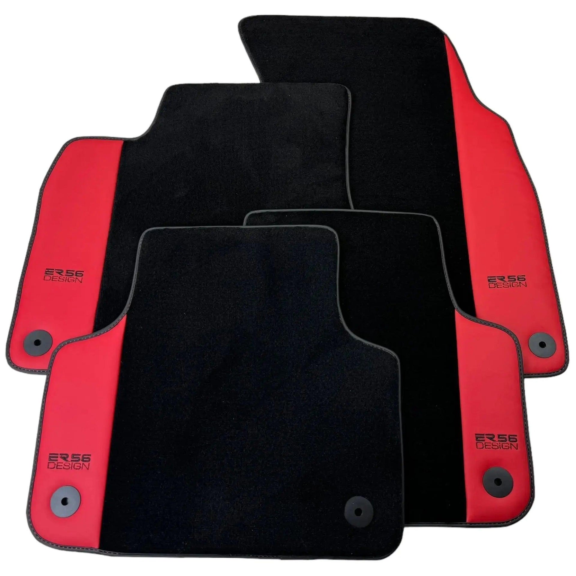 Black Floor Mats for Audi Q8 (2018-2023) with Red Leather | ER56 Design - AutoWin