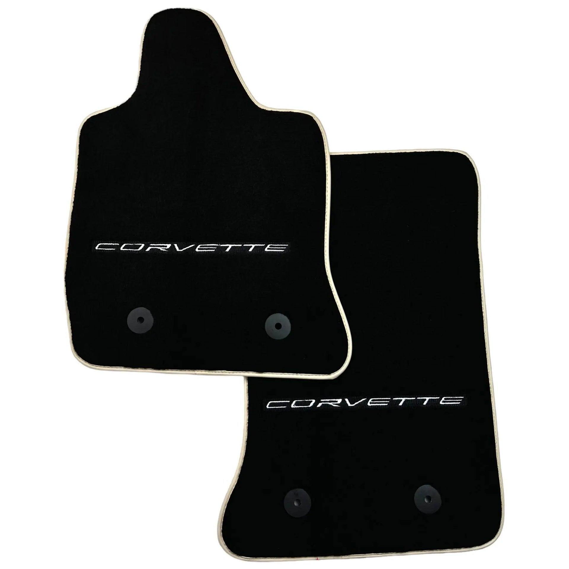 Black Floor Mats For Chevrolet Corvette C7 Convertible (2014-2019) with Beige Trim - AutoWin