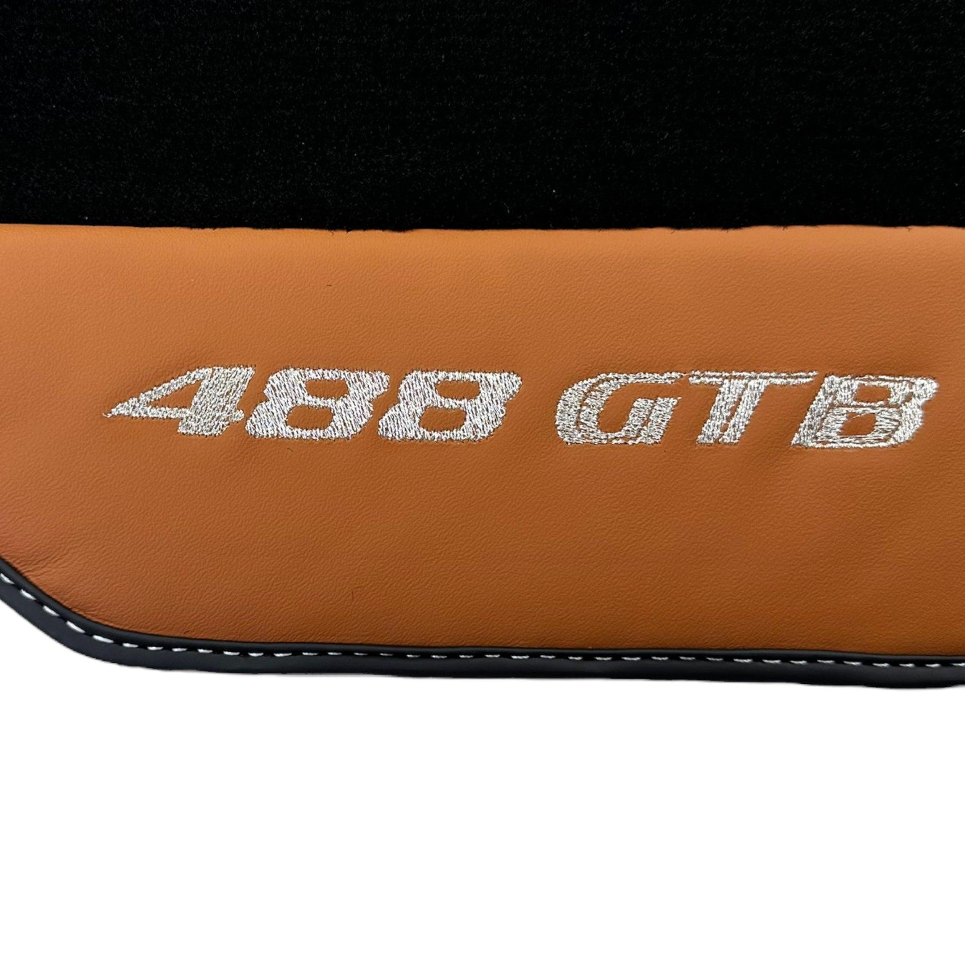 Black Floor Mats for Ferrari 488 GTB (2015-2022) with Cuoio Nappa Leather - AutoWin