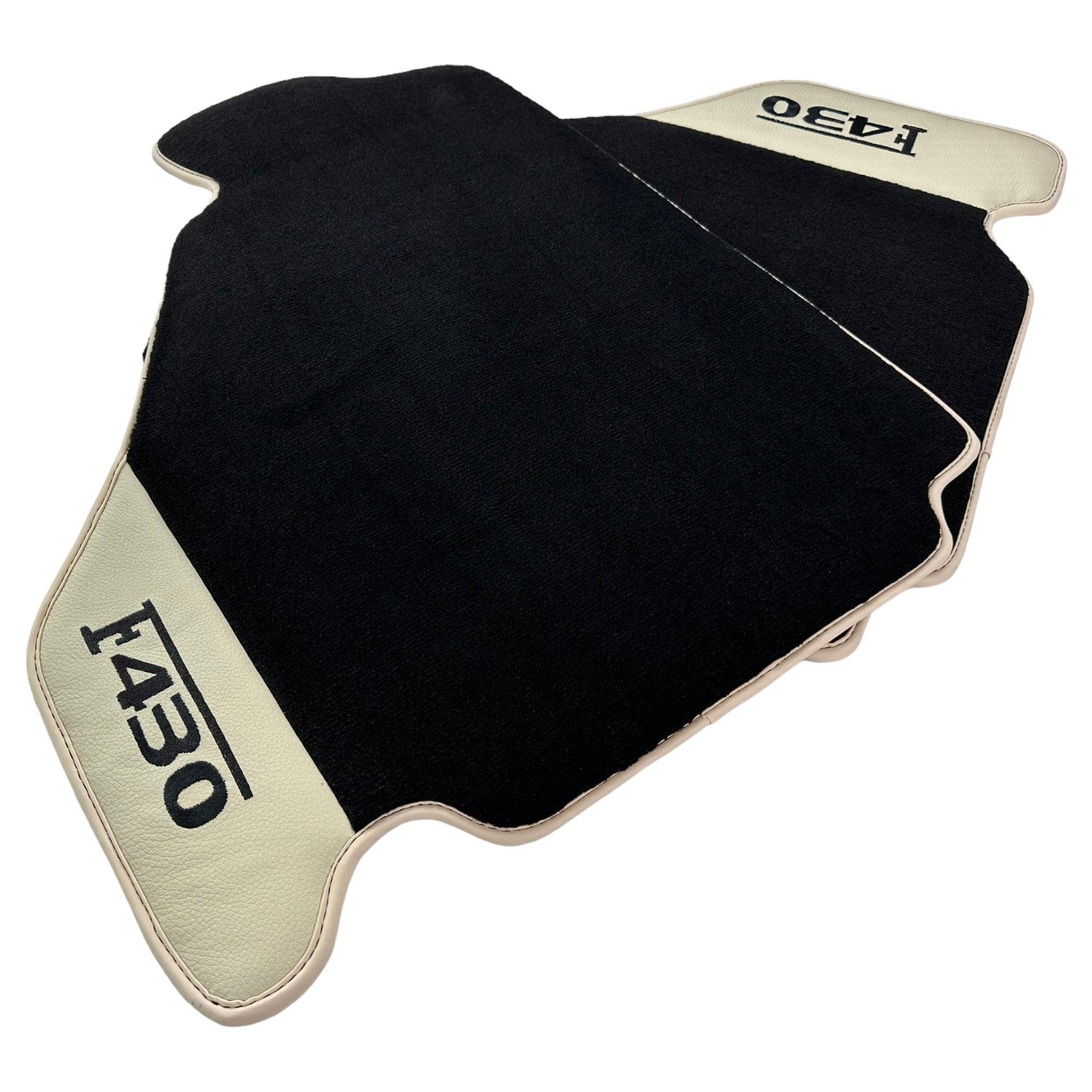 Black Floor Mats For Ferrari F430 2004-2009 With Beige Leather - AutoWin