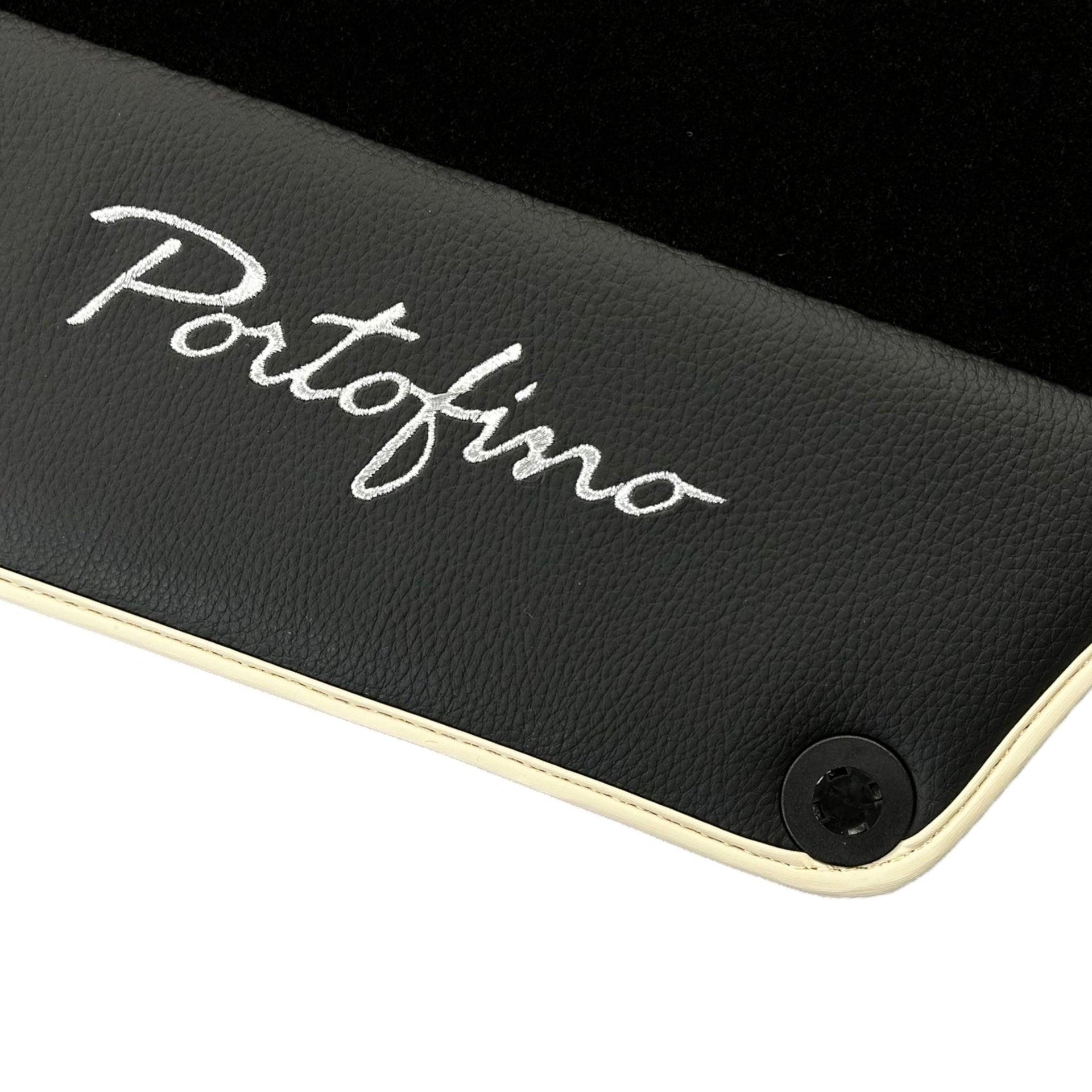 Black Floor Mats For Ferrari Portofino (2018-2023) With Leather and Beige Trim - AutoWin