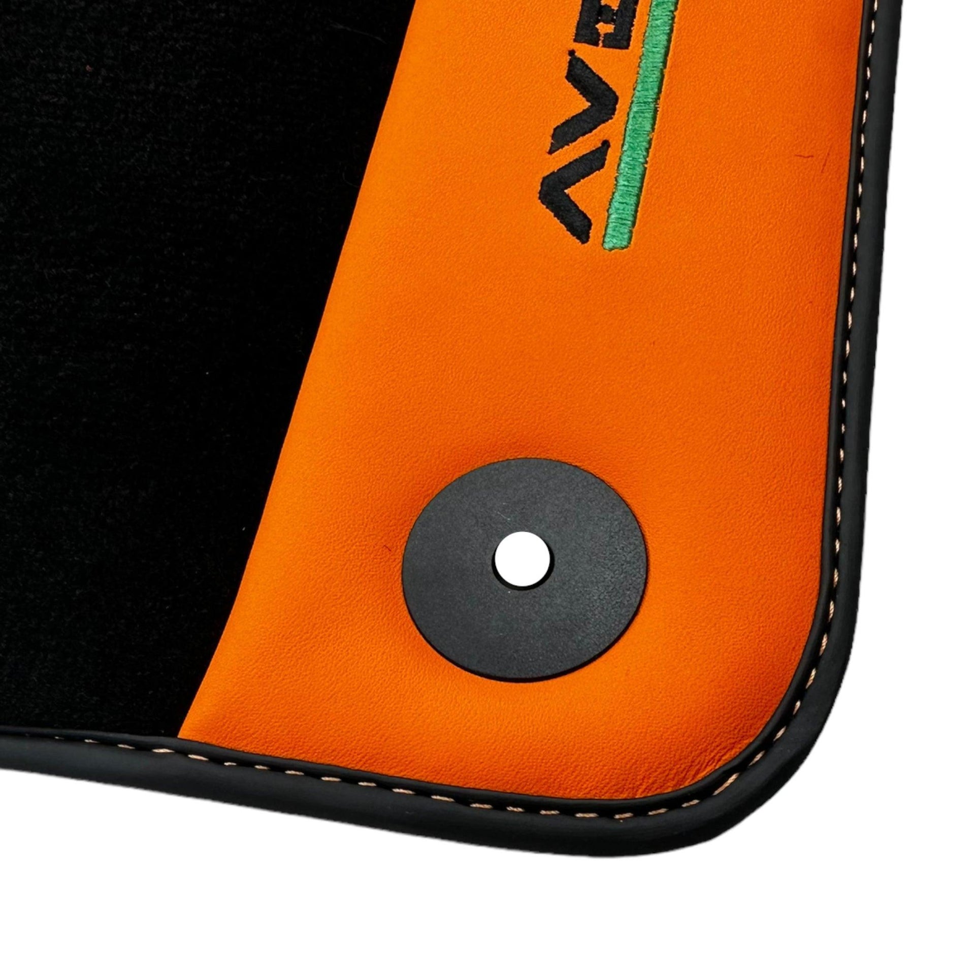 Black Floor Mats for Lamborghini Aventador with Orange (Arancia Leonis) Nappa Leather - AutoWin