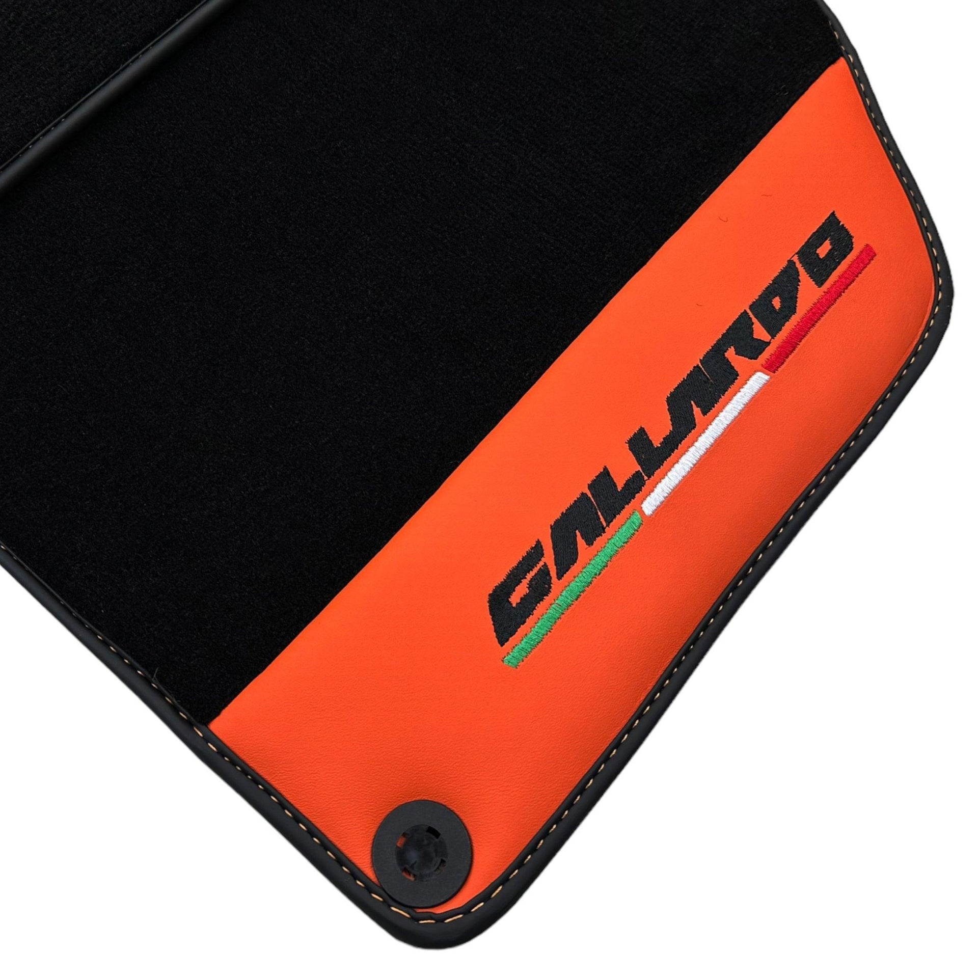 Black Floor Mats for Lamborghini Gallardo With Orange Arancia Mira Nappa Leather - AutoWin
