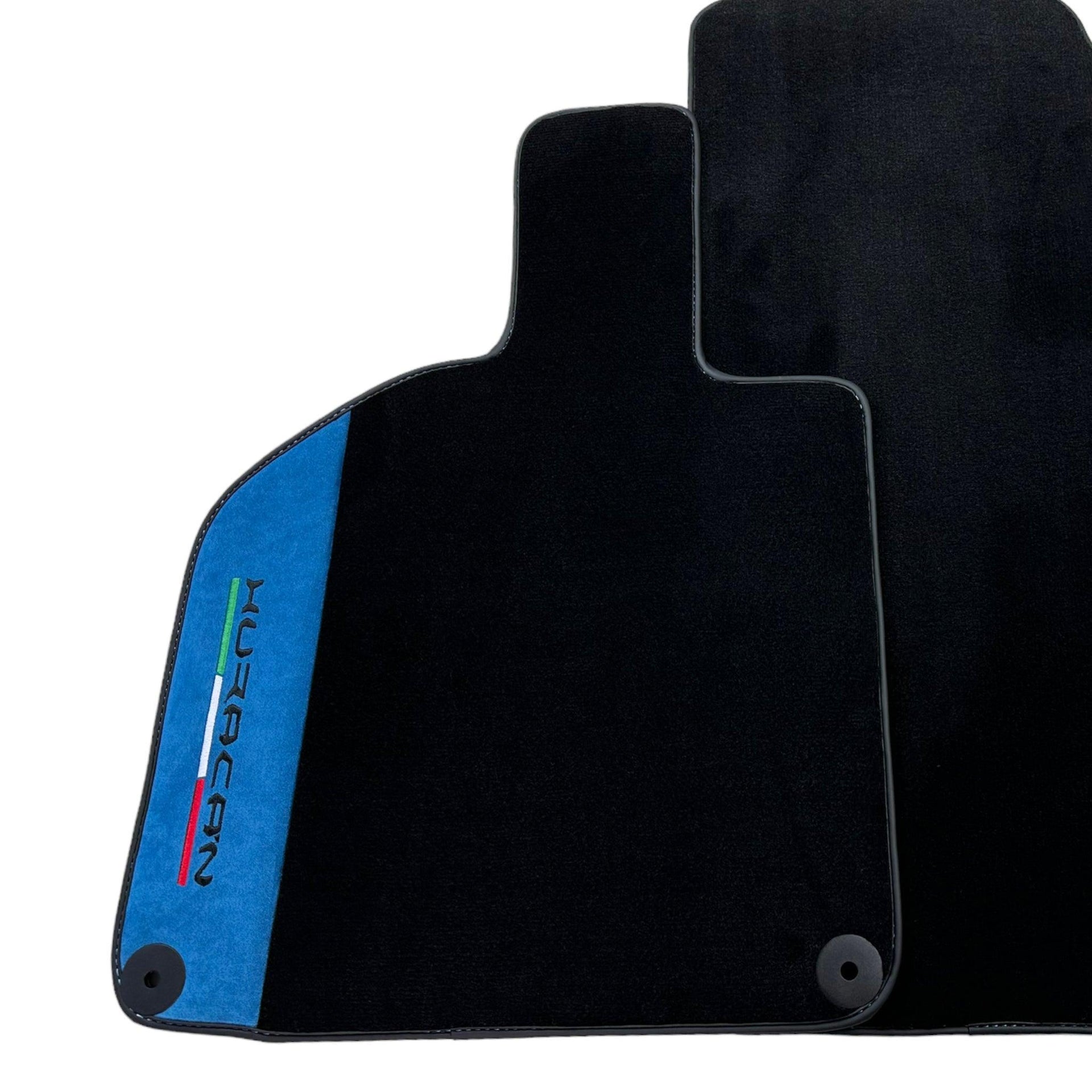 Black Floor Mats for Lamborghini Huracan 2014-2023 With Blue Alcantara Leather - AutoWin