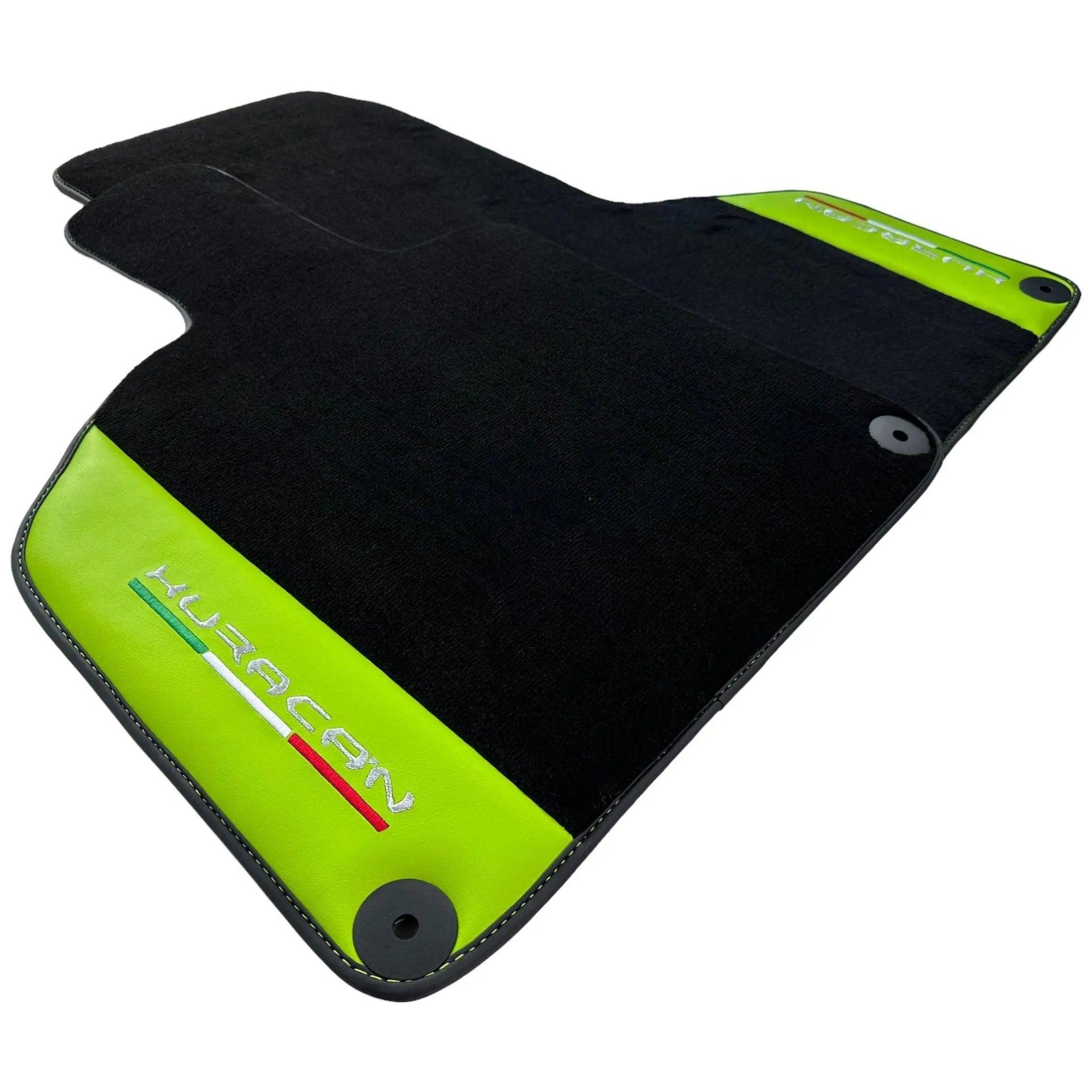Black Floor Mats for Lamborghini Huracan 2014-2023 With Green Leather - AutoWin