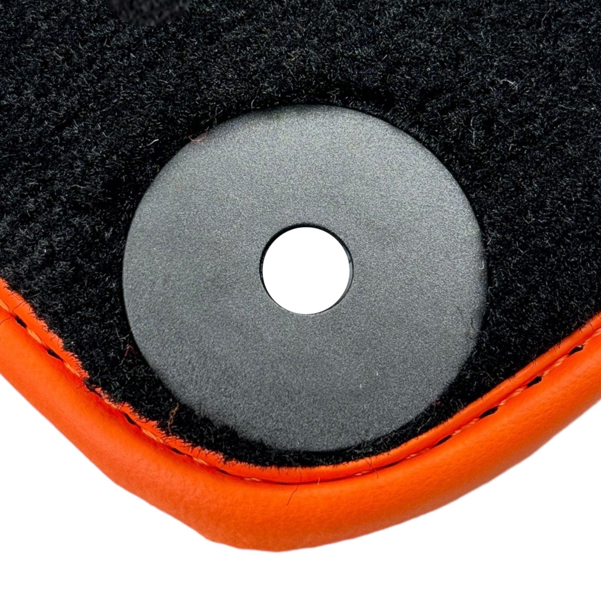 Black Floor Mats for Lamborghini Huracan (2014-2023) with Orange Leather Trim - AutoWin