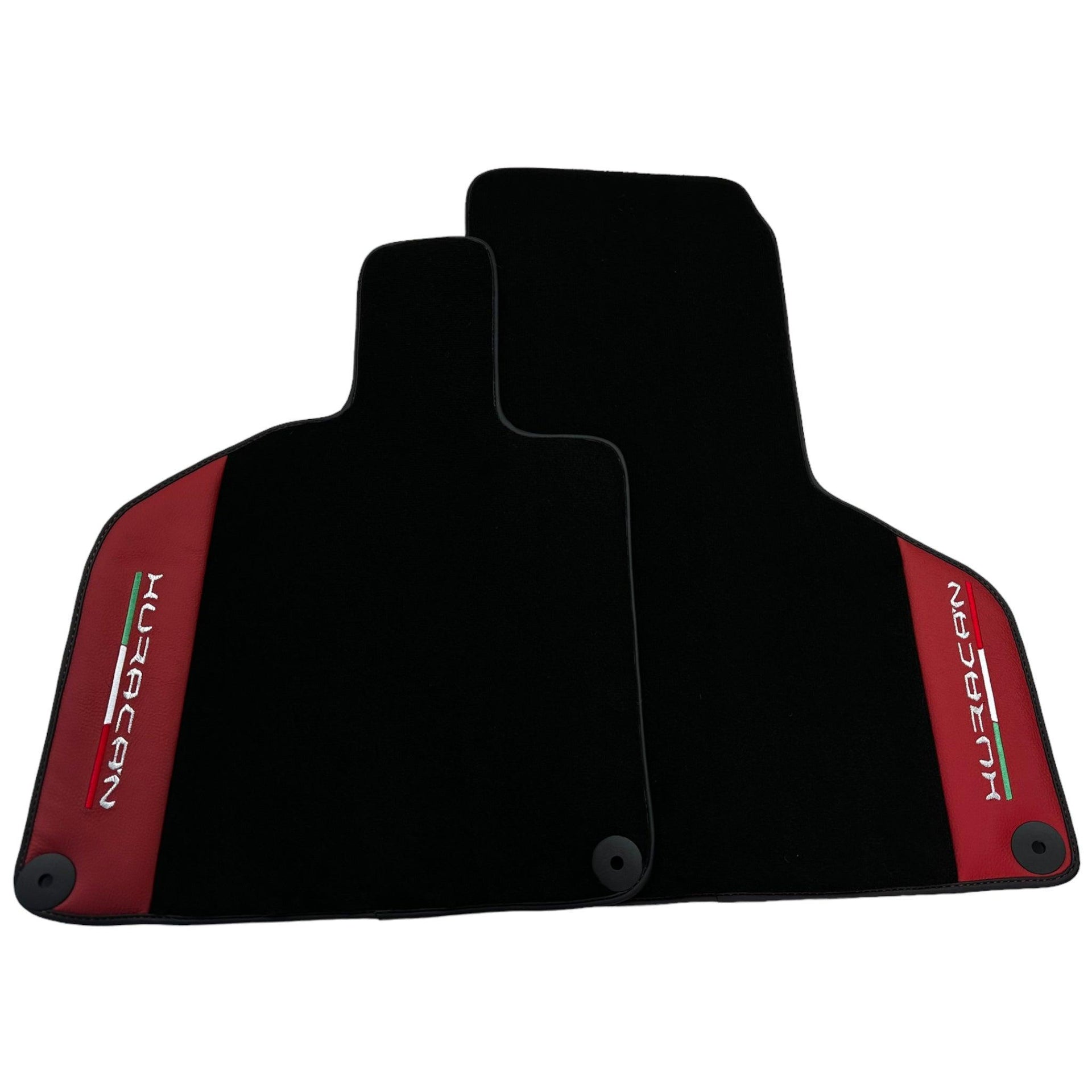 Black Floor Mats for Lamborghini Huracan With Red (Rosso Mysia) Leather - AutoWin