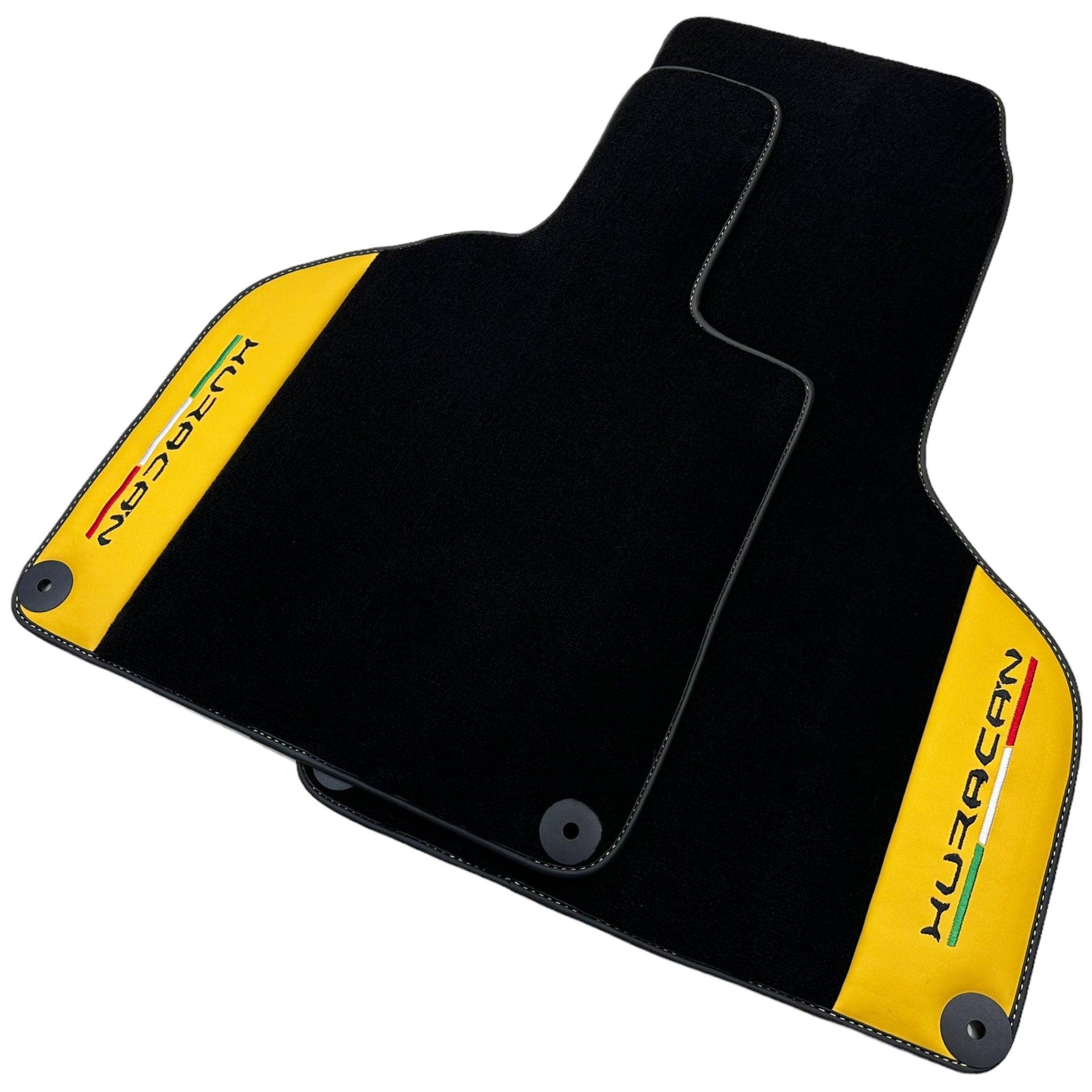 Black Floor Mats for Lamborghini Huracan With Yellow (Giallo Taurus) Nappa Leather - AutoWin