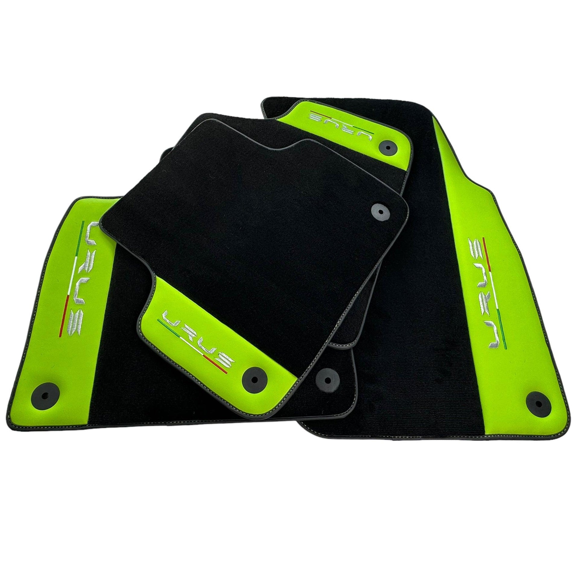 Black Floor Mats for Lamborghini Urus With Green Leather - AutoWin