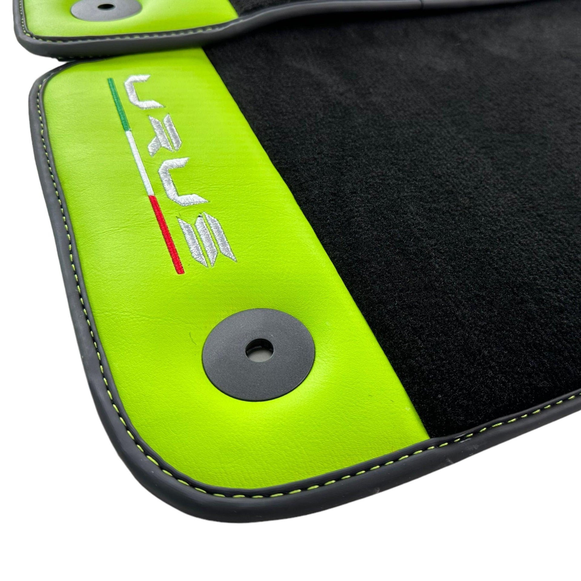 Black Floor Mats for Lamborghini Urus With Green Leather - AutoWin
