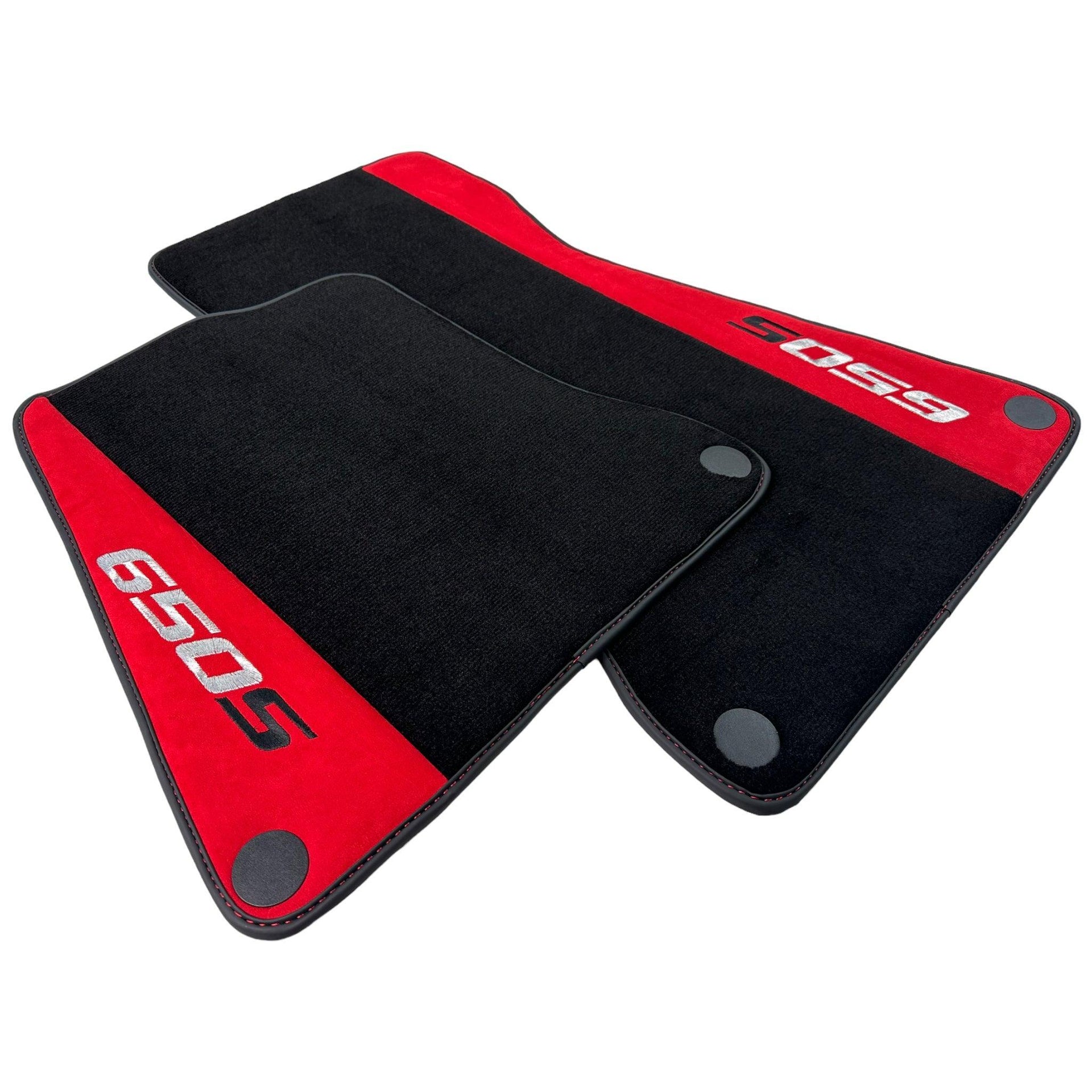 Black Floor Mats For McLaren 650S Black Tailored With Red Alcantara Leather - AutoWin