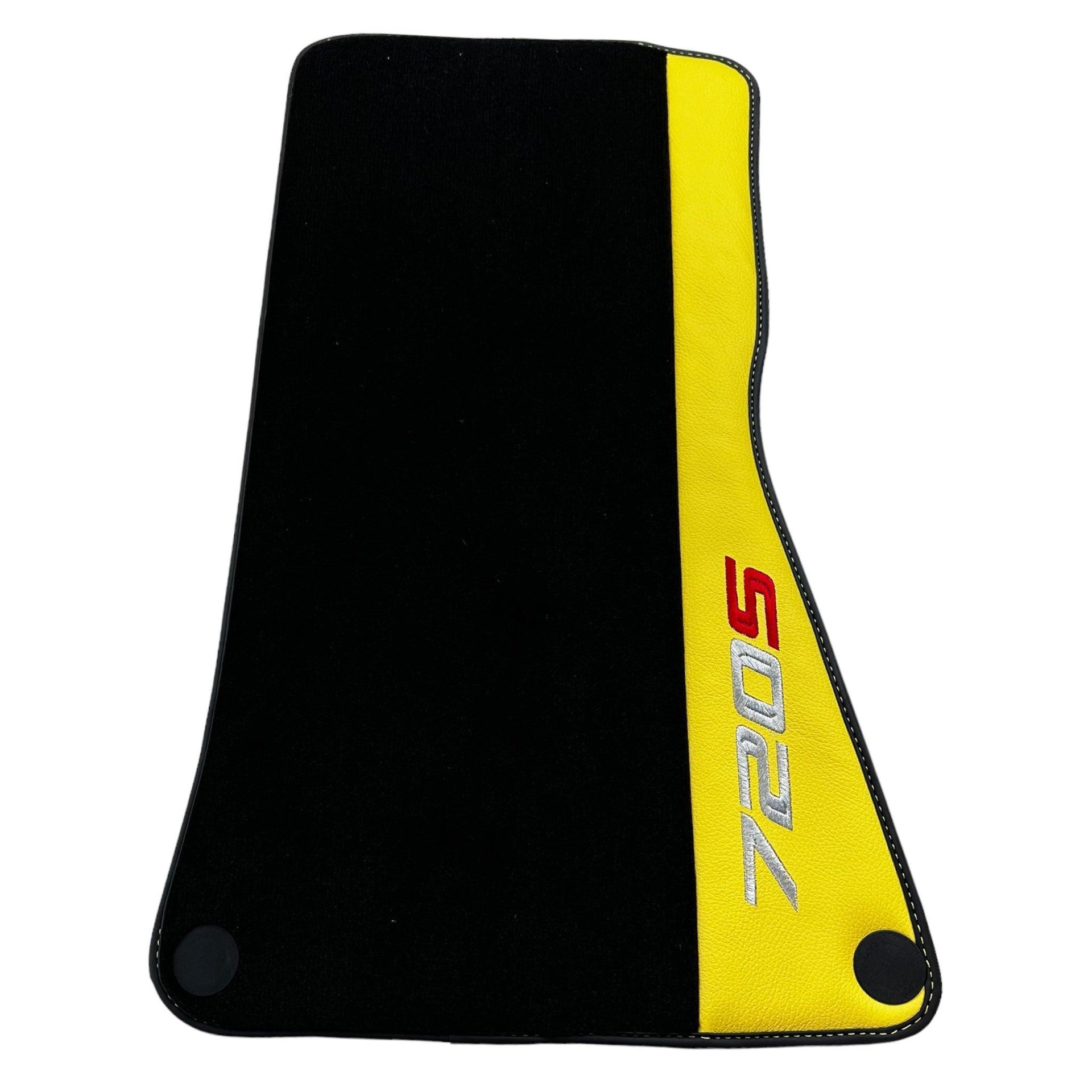 Black Floor Mats For McLaren 720S Year 2017-2021 With Yellow Leather - AutoWin