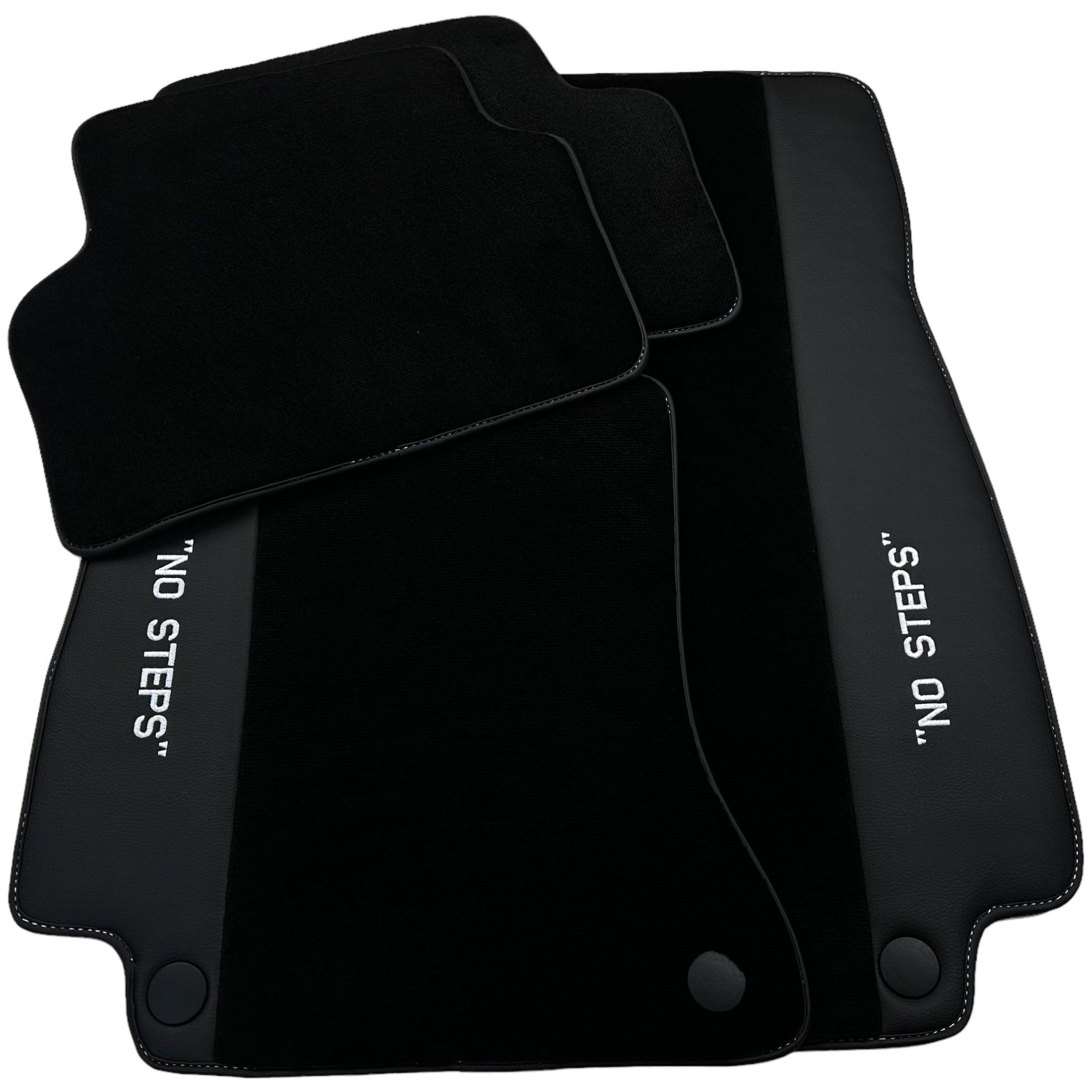 Black Floor Mats for Mercedes Benz E-Class W213 Sedan (2020-2023) Hybrid | "NO STEPS" Fluorescent Logo - AutoWin