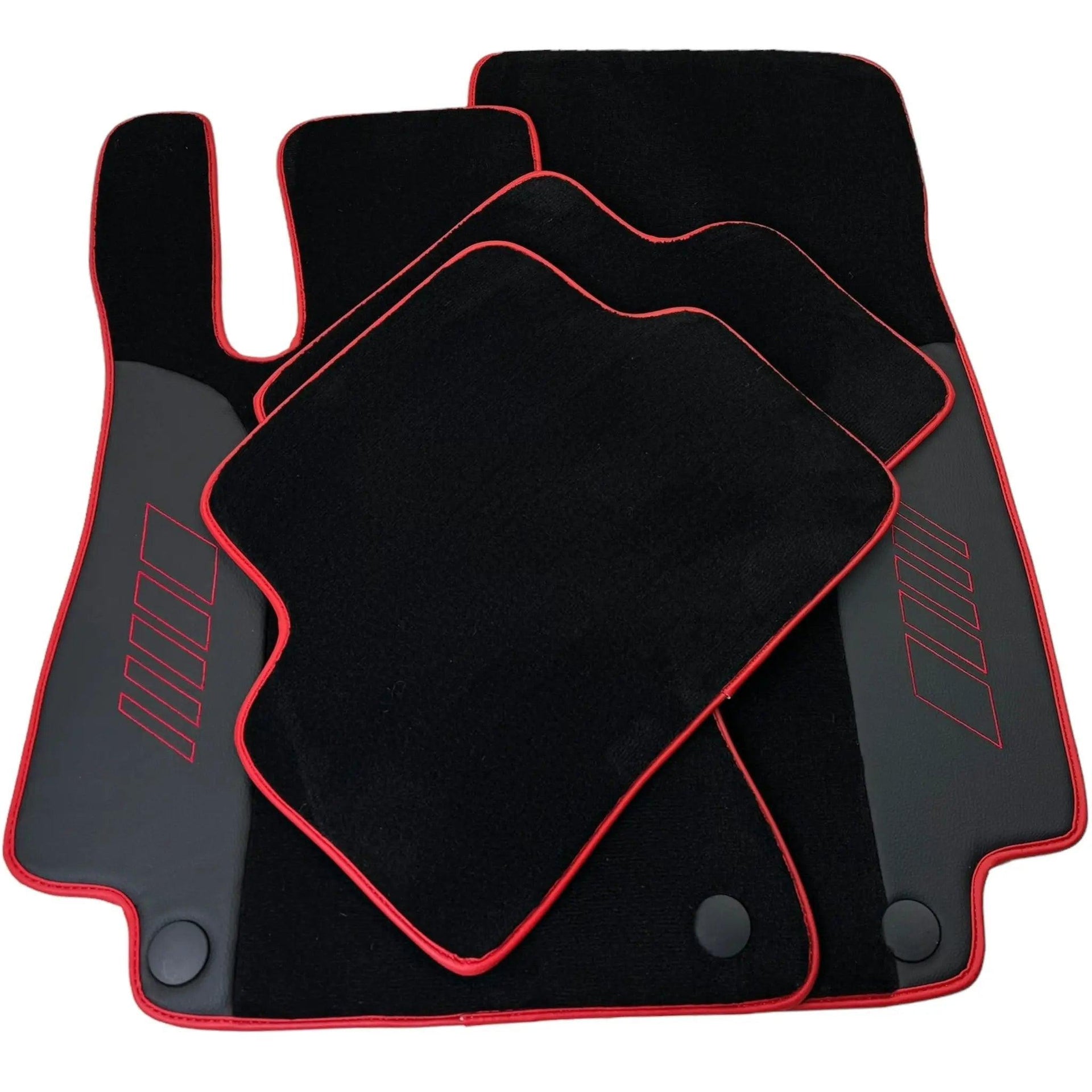Black Floor Mats for Mercedes Benz E-Class W213 Sedan (2020-2023) Hybrid | Red Trim - AutoWin