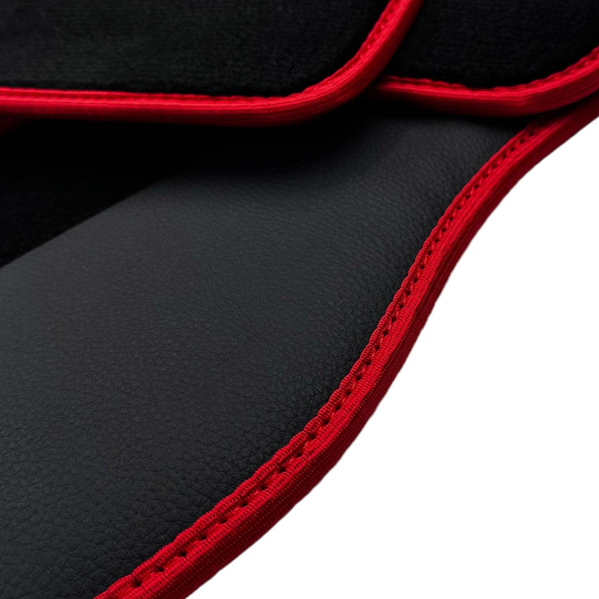 Black Floor Mats for Mini Clubman F54 (2019-2023) With Leather | Red Trim - AutoWin