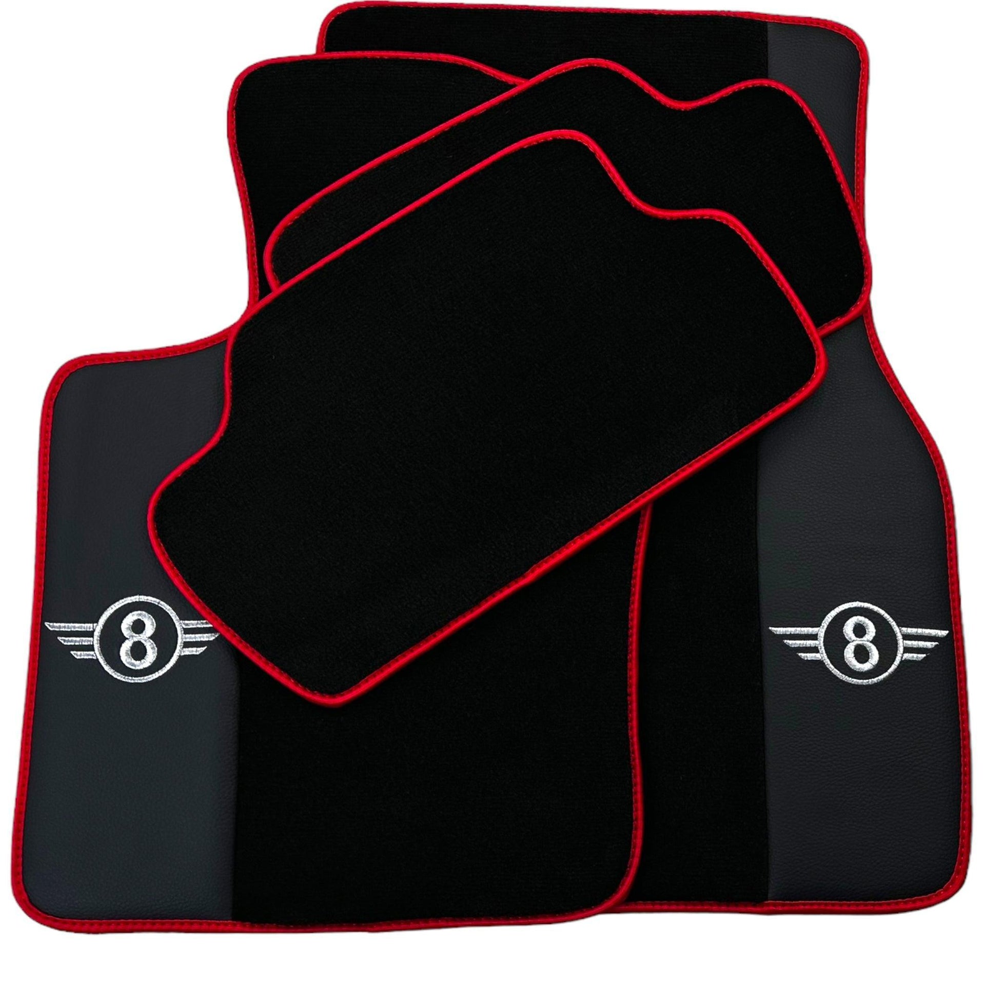 Black Floor Mats for Mini Cooper / One F55 5-doors (2015-2023) With Leather | Red Trim - AutoWin