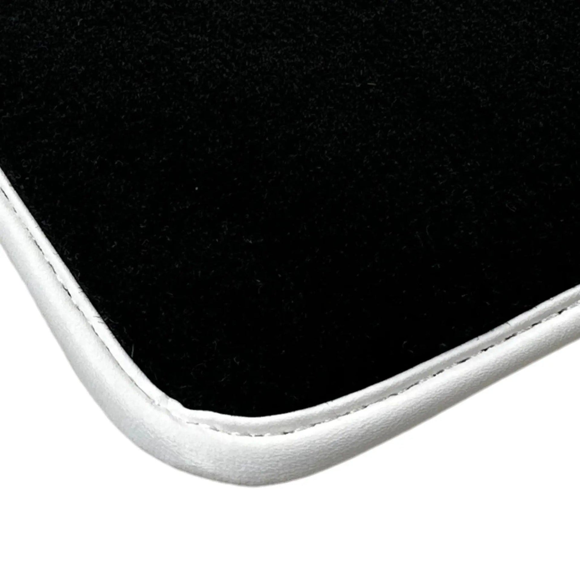 Black Floor Mats with White Trim For Ford Mustang V (2004-2010) With Pony - AutoWin