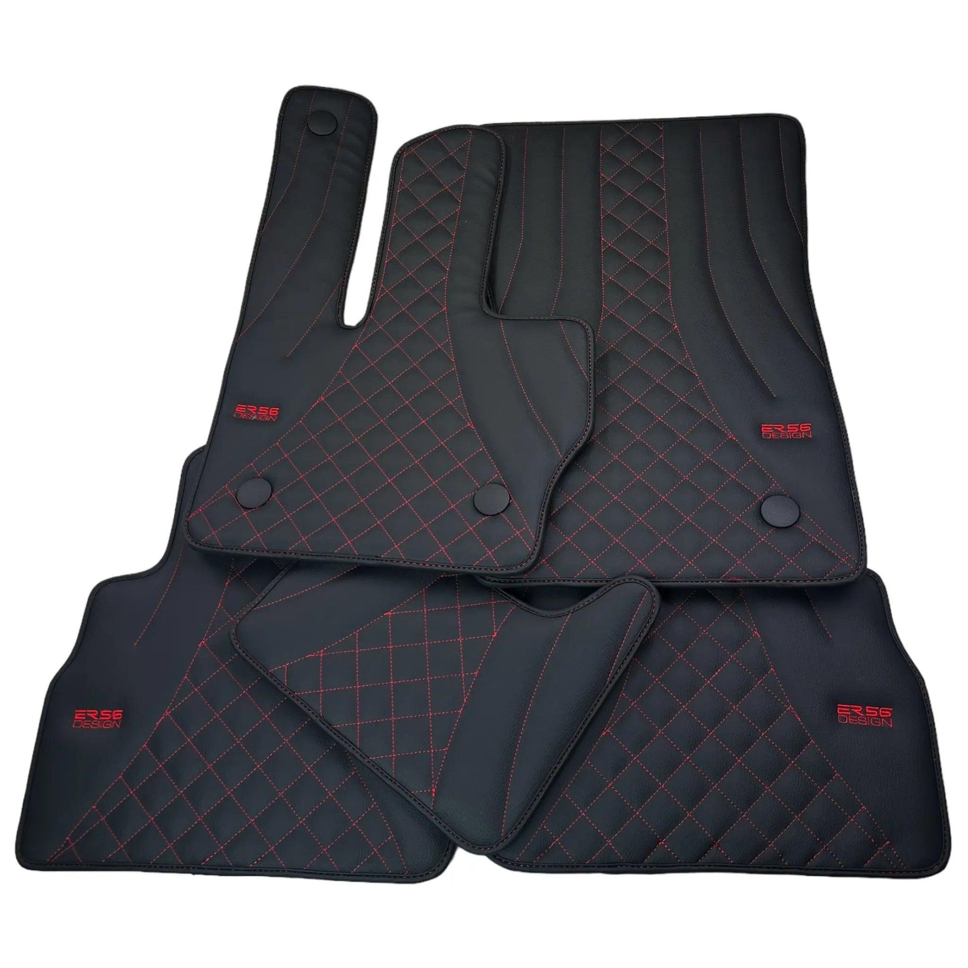 Black Leather Floor Mats for Mercedes-Benz G Class W461 (1979-2008) ER56 Design - AutoWin