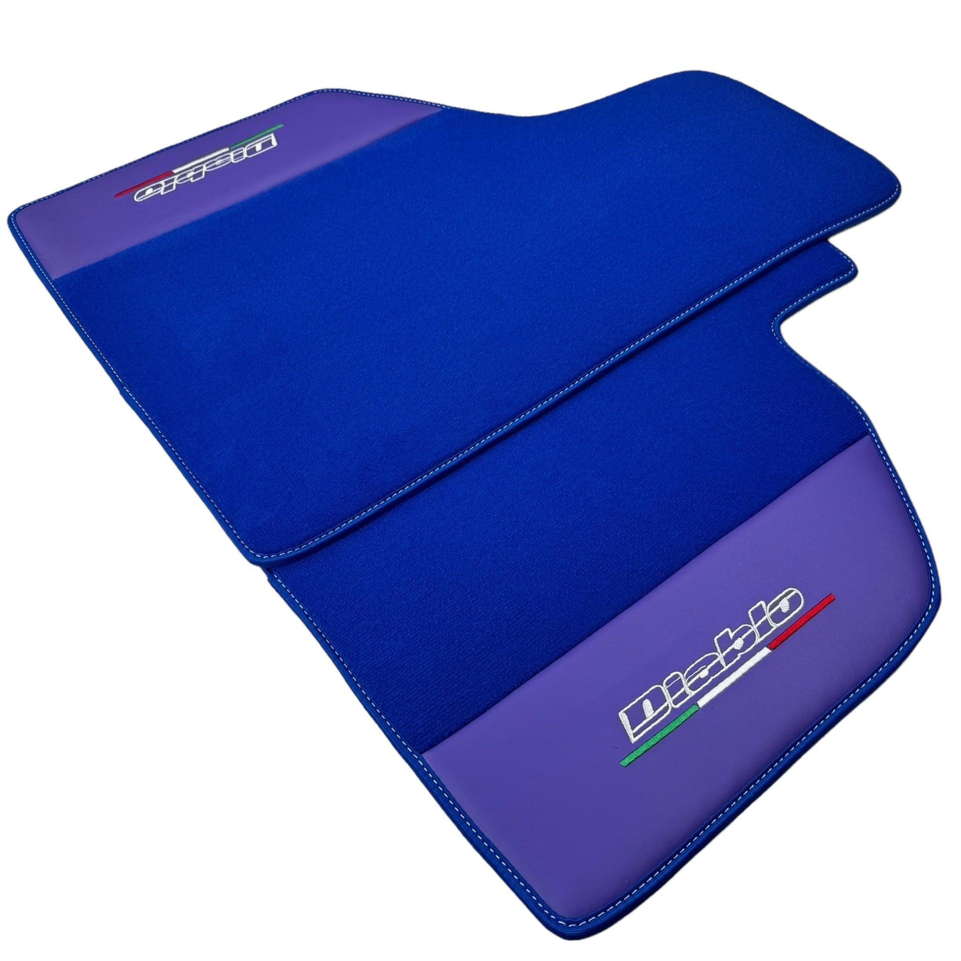 Blue Floor Mats for Lamborghini Diablo (1990-2001) with Purple Leather - AutoWin