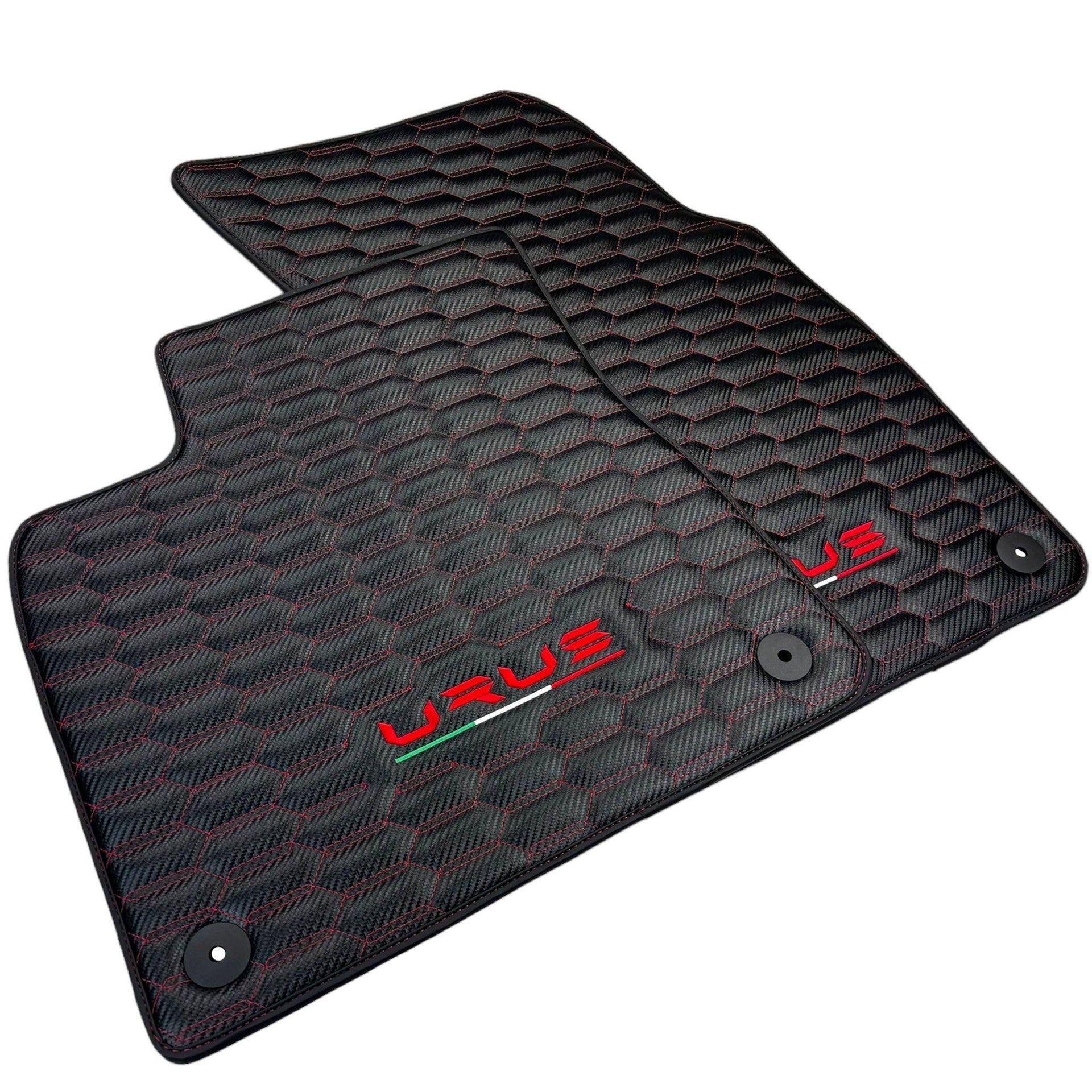 Carbon Fiber Floor Mats for Lamborghini Urus with Red Stitching - AutoWin