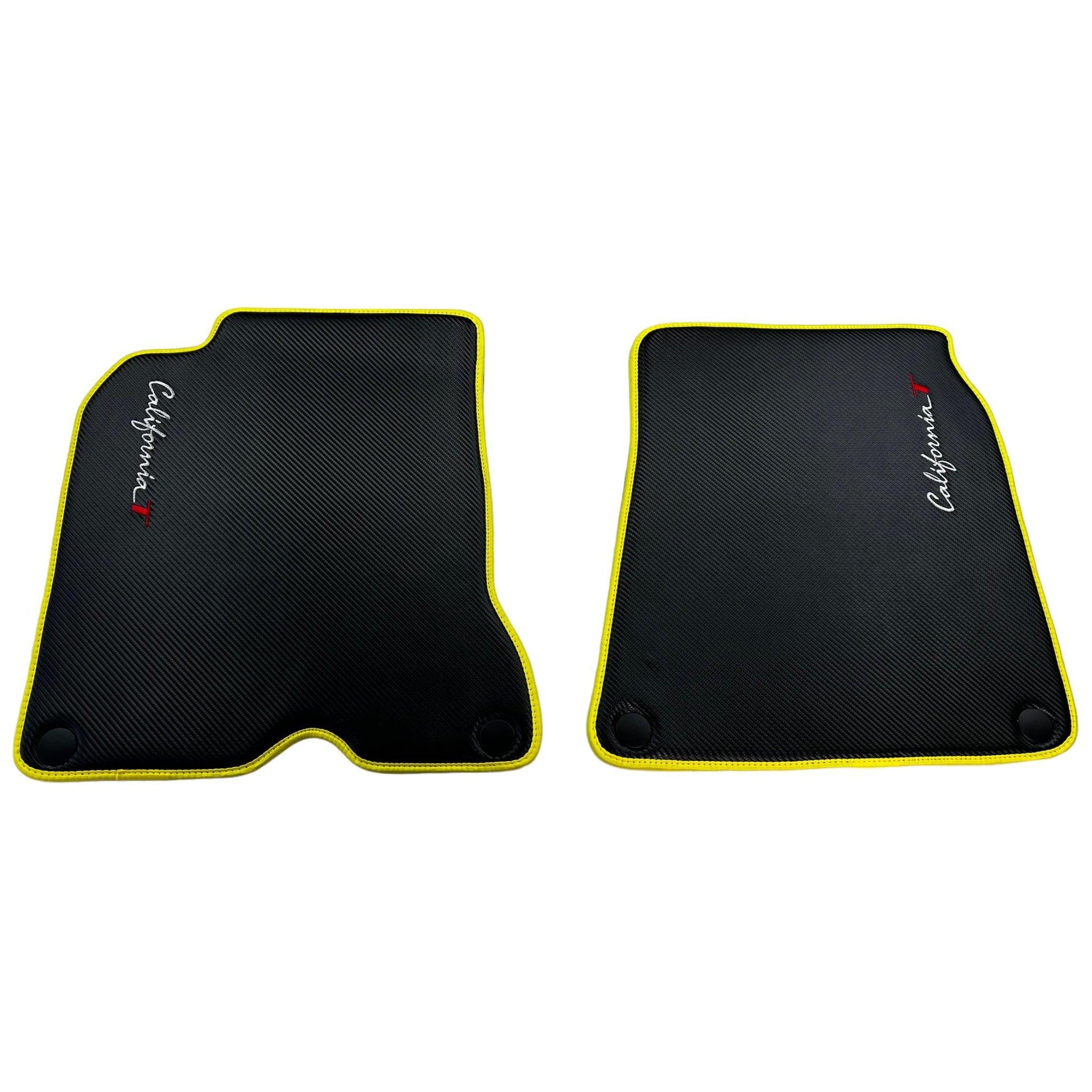 Carbon Fiber Leather Floor Mats For Ferrari California T (2015-2018) with Yellow Trim - AutoWin