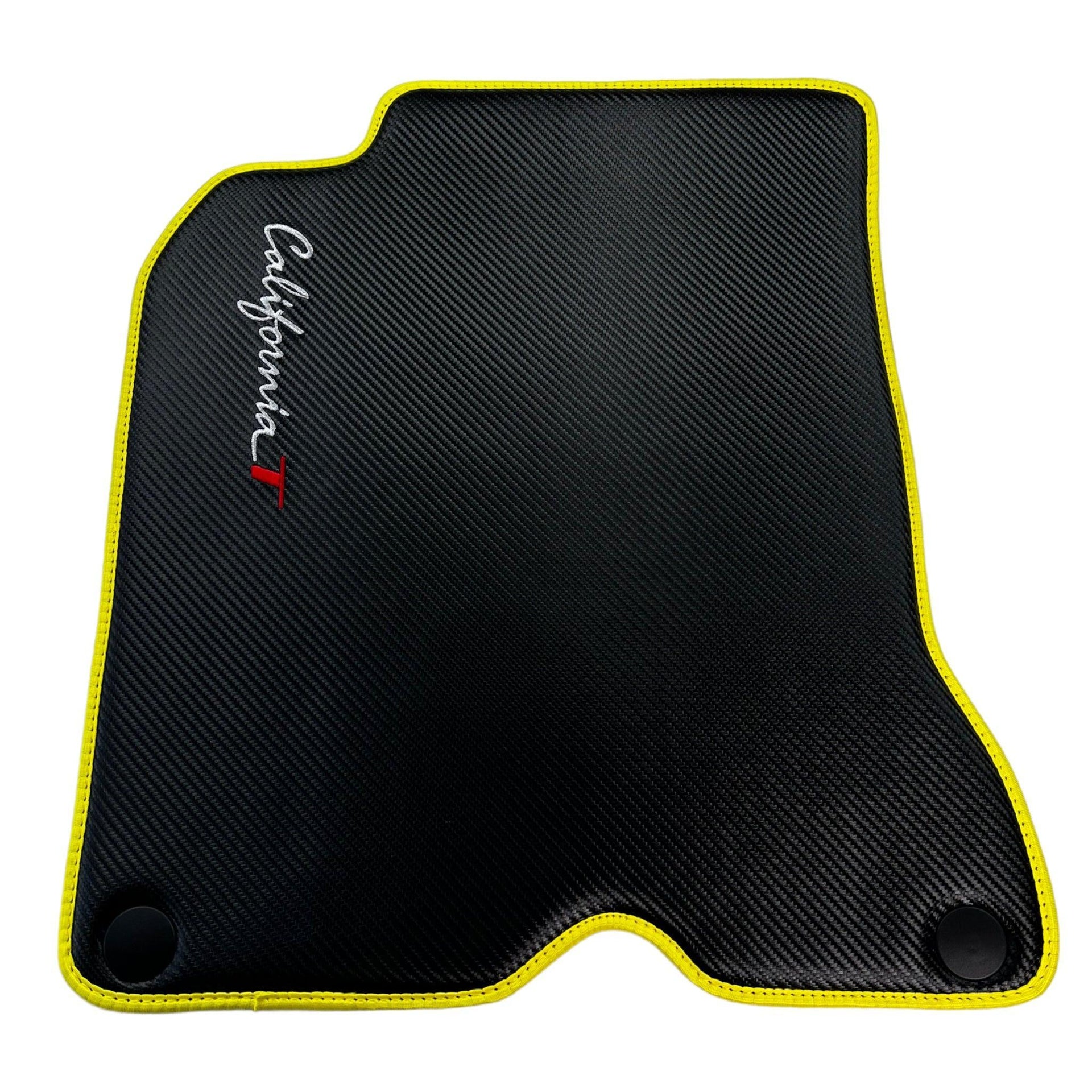 Carbon Fiber Leather Floor Mats For Ferrari California T (2015-2018) with Yellow Trim - AutoWin