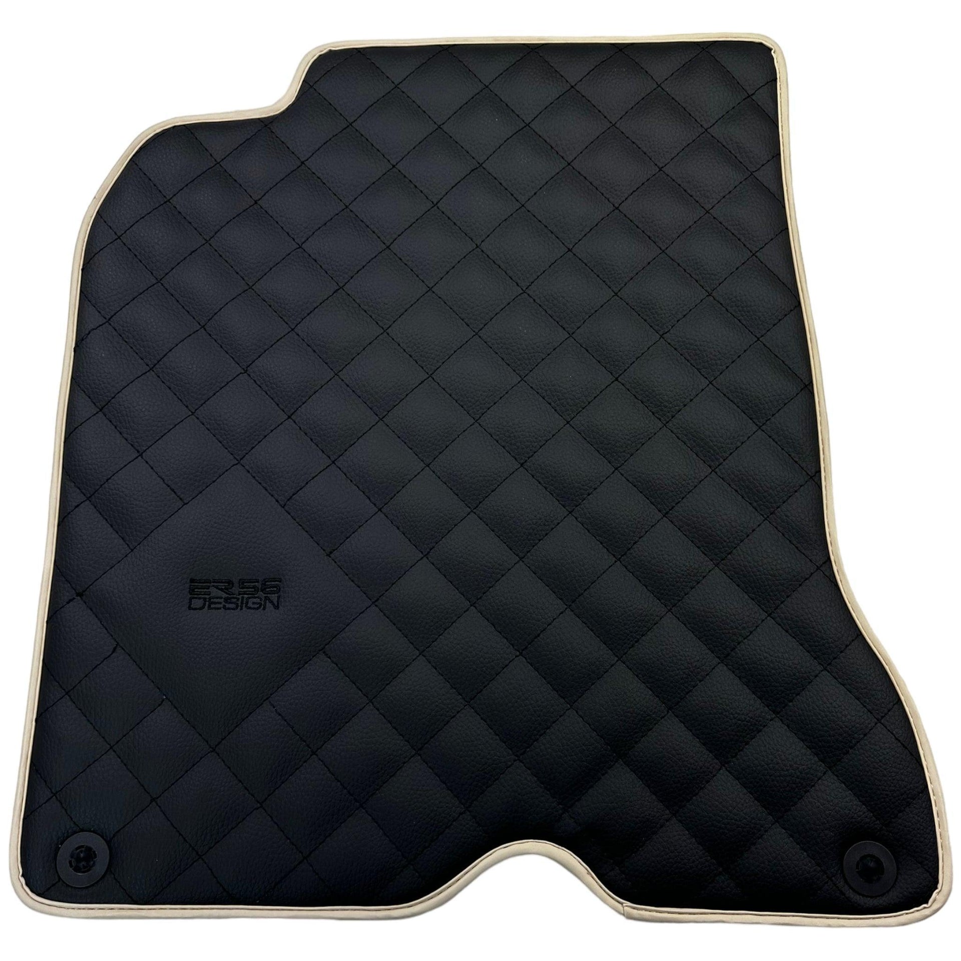 Leather Floor Mats for Ferrari California T (2015-2018) Black Sewing ER56 Design | Beige Trim - AutoWin
