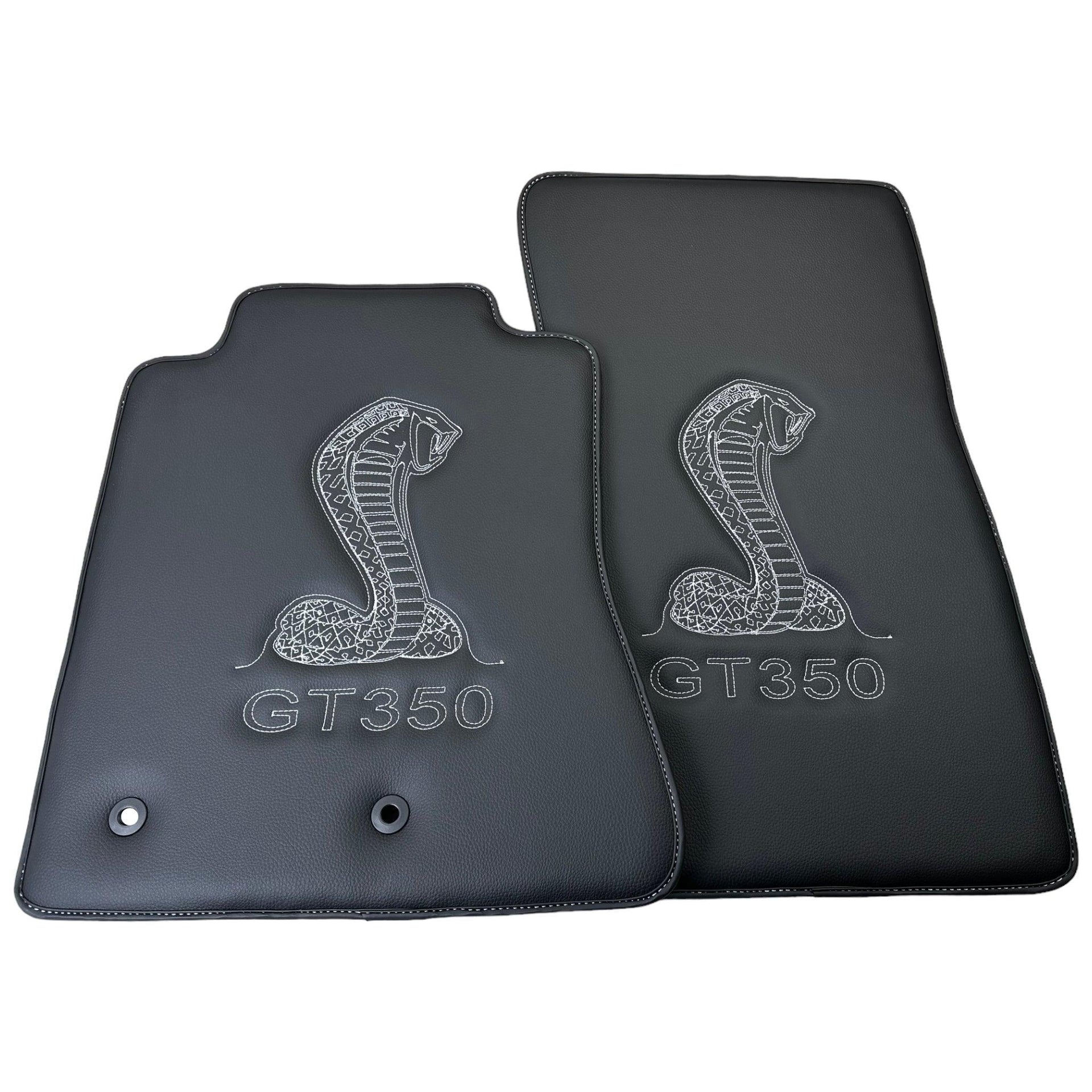Leather Floor Mats for Ford Mustang GT350 Shelby (2015-2021) with Cobra Sewing - AutoWin