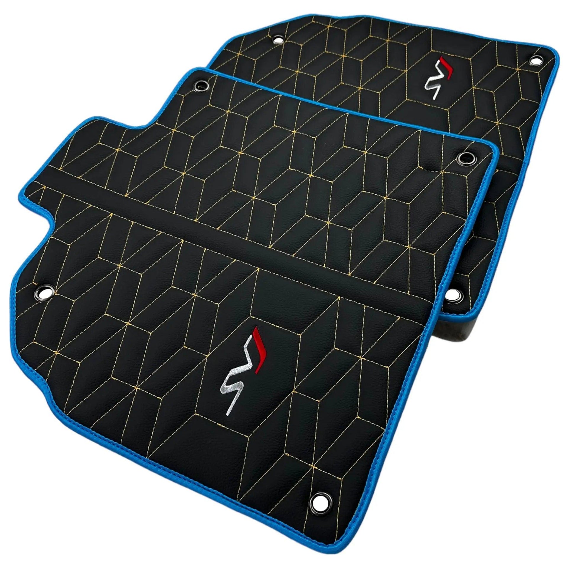 Leather Floor Mats for Lamborghini Aventador SVJ Limited Edition with Blue Trim - AutoWin
