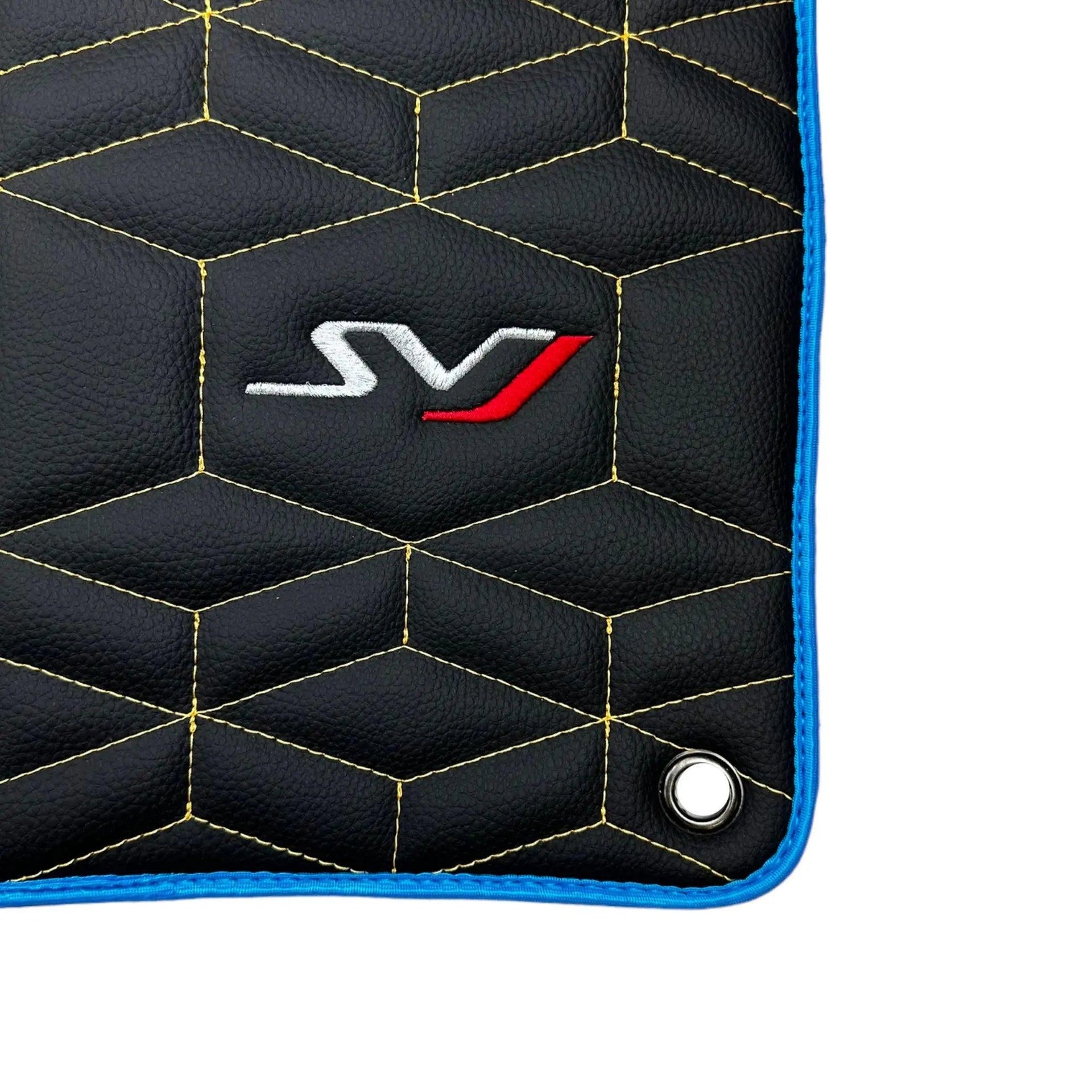 Leather Floor Mats for Lamborghini Aventador SVJ Limited Edition with Blue Trim - AutoWin