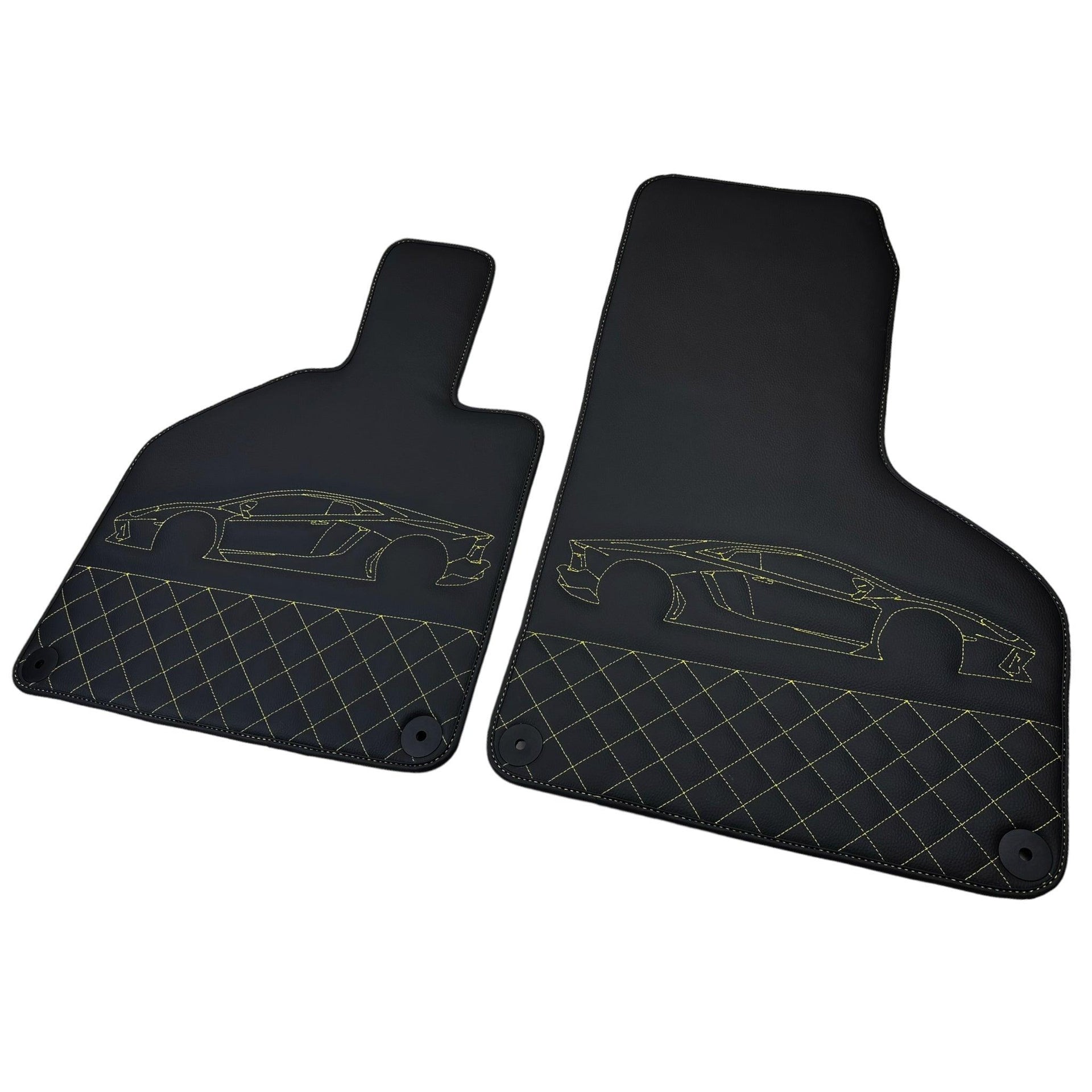 Leather Floor Mats for Lamborghini Huracan Yellow Sewing | ER56 Design - AutoWin