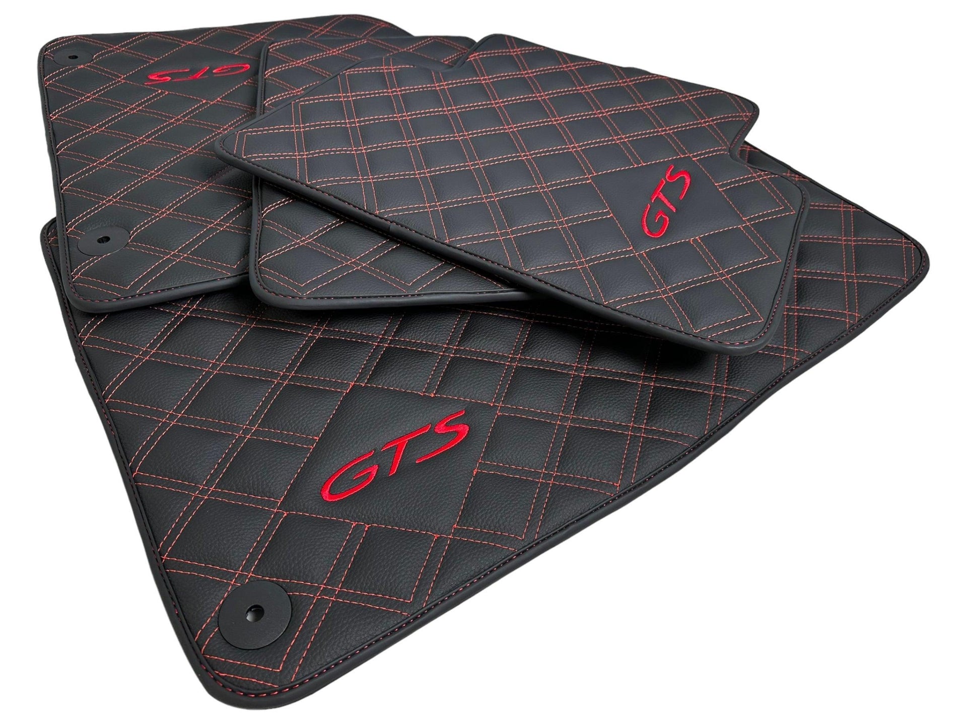 Leather Floor Mats for Porsche Cayenne GTS (2010-2018) Red Sewing - AutoWin
